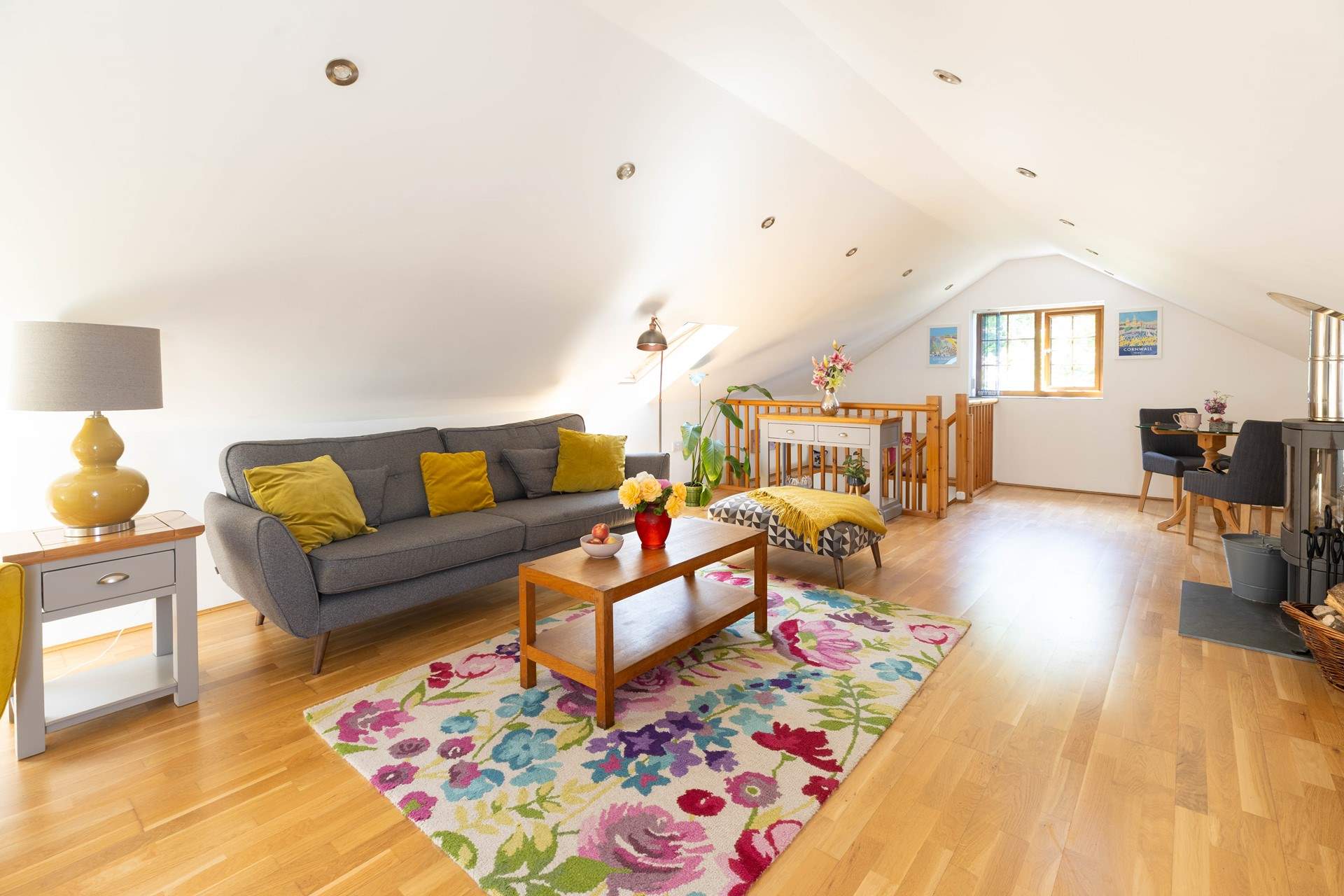 The cosy but airy living space on the first floor.