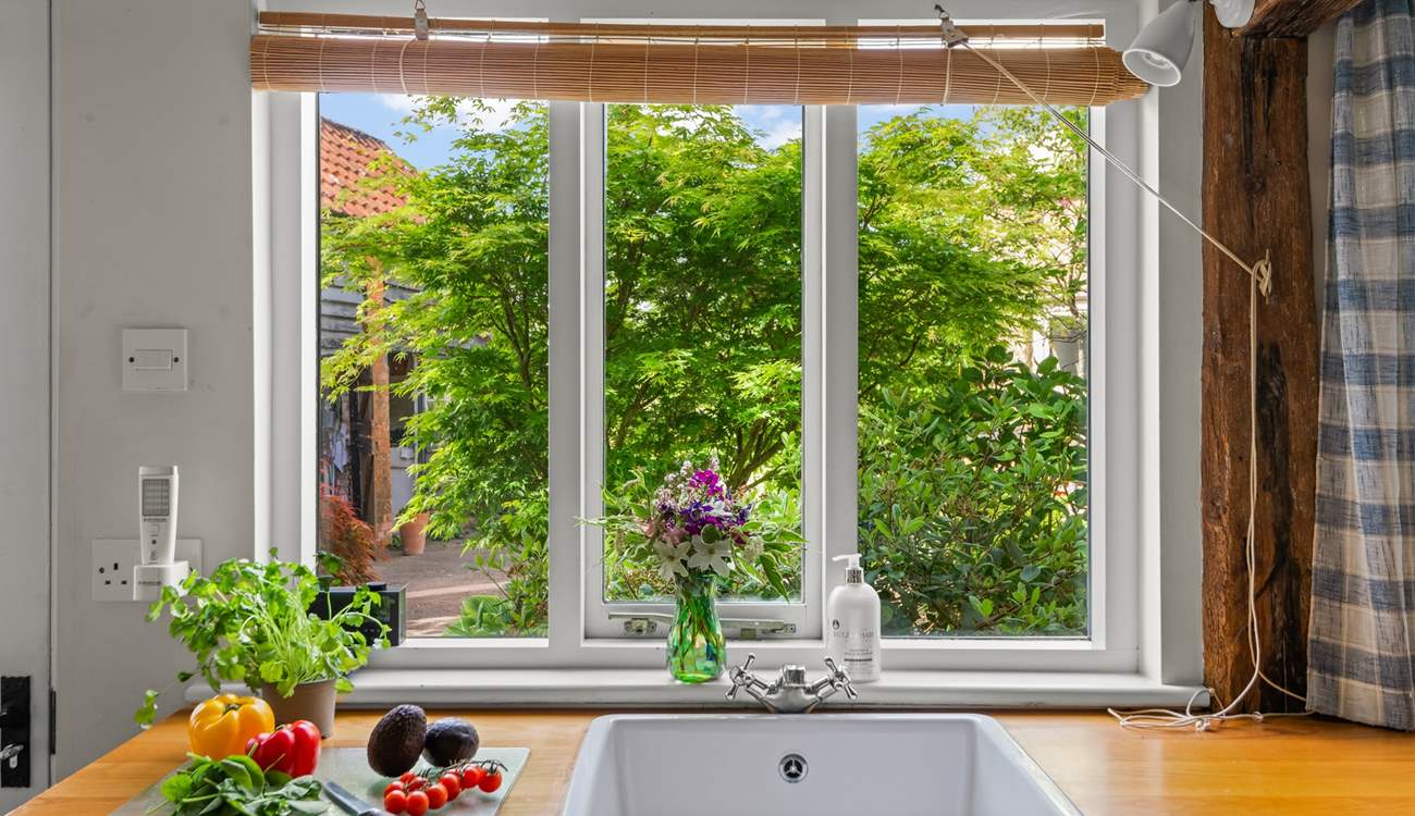 Even washing up is a treat with the beautiful shrubbery as a view.