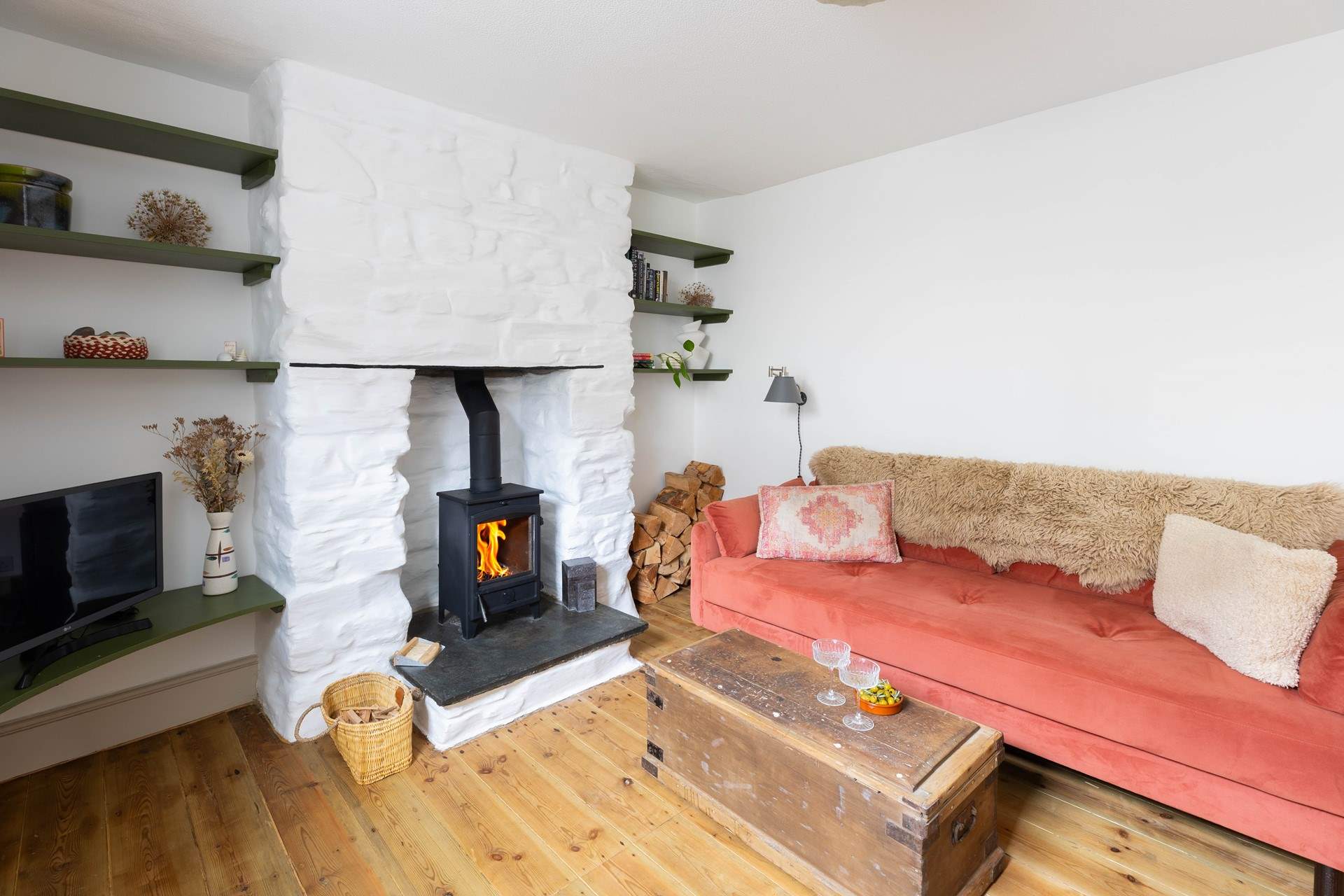 Warming hues and snuggly sheepskins. 