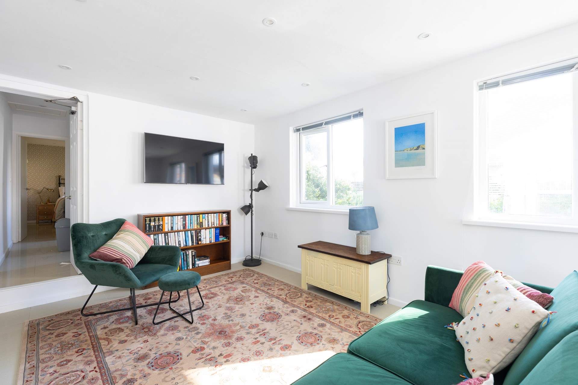 The cosy living space in the annex, with one step up into the kitchen, bedroom and shower room. 