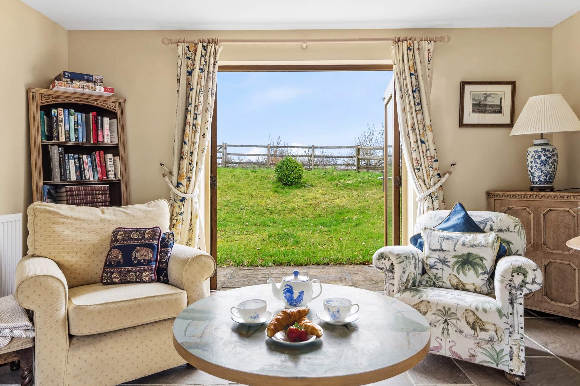 Step out of the sitting-room onto your patio to enjoy the fresh Devon air.