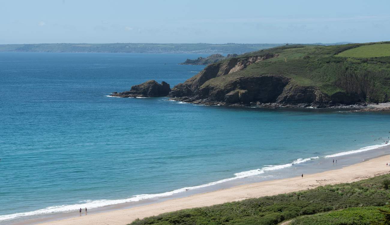 The long stretch of golden sand in nearby Praa Sands.