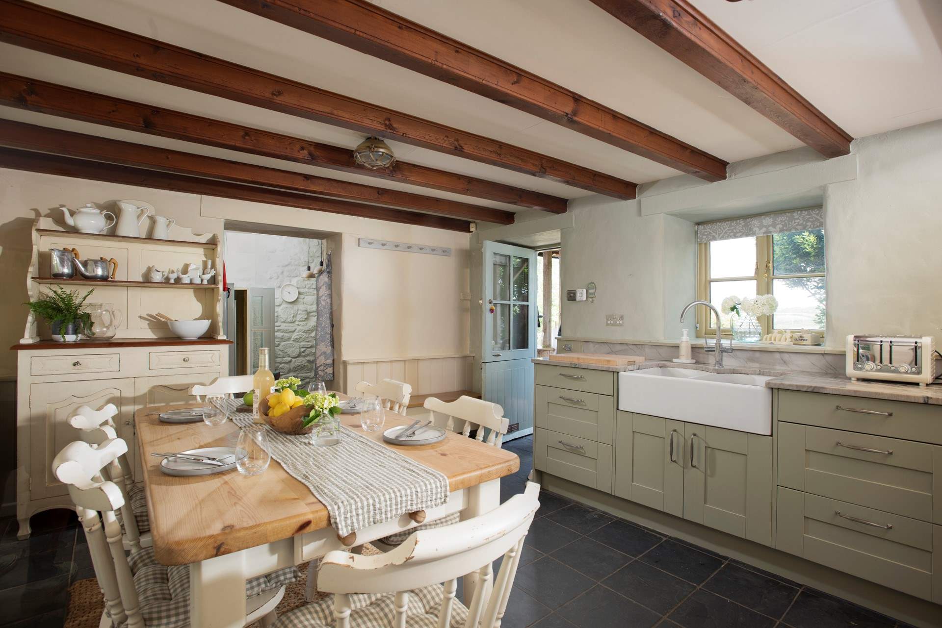 Enjoy leisurely breakfasts under the original beams.