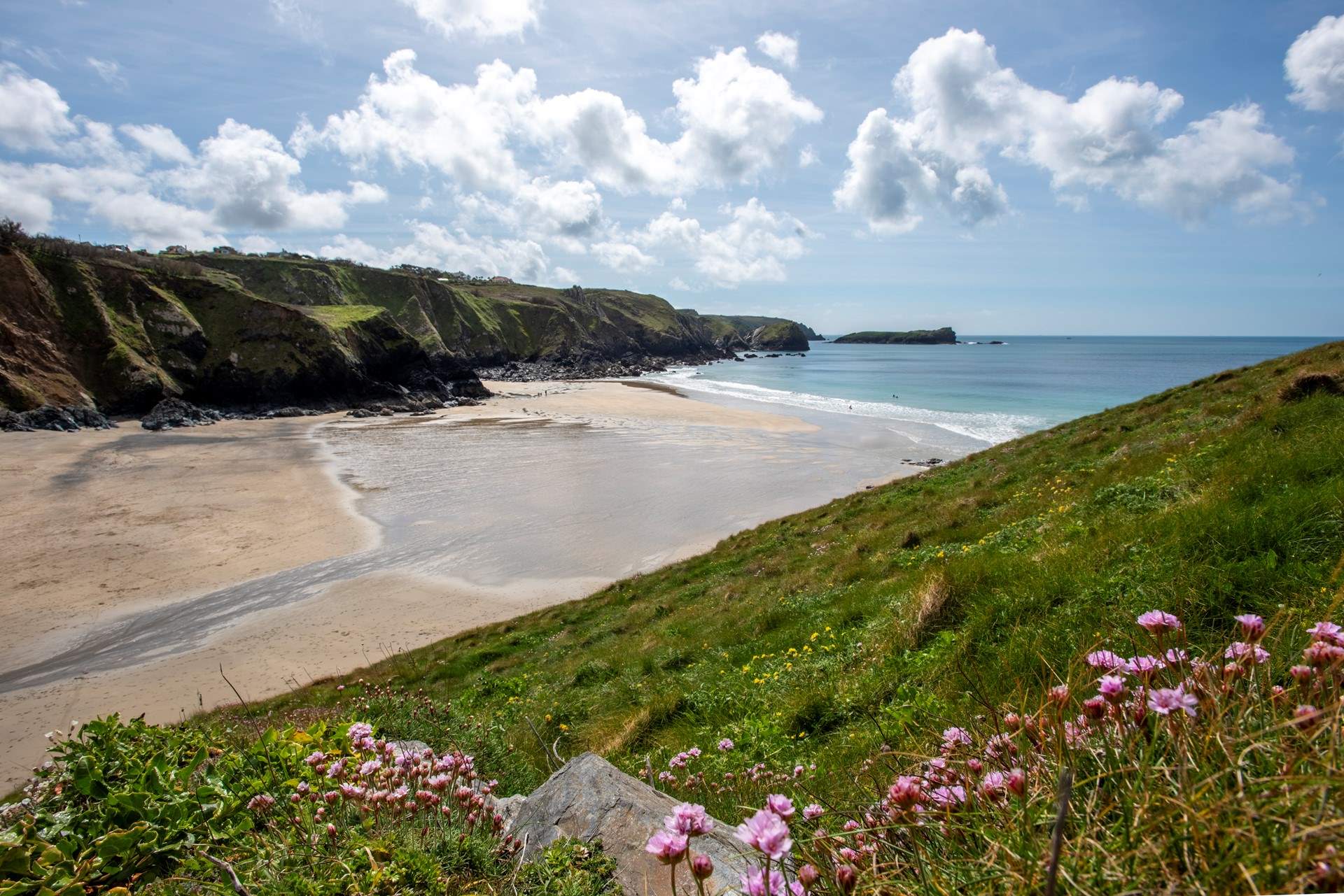 Stunning Polurrian beach at low tide is a five minute walk away.