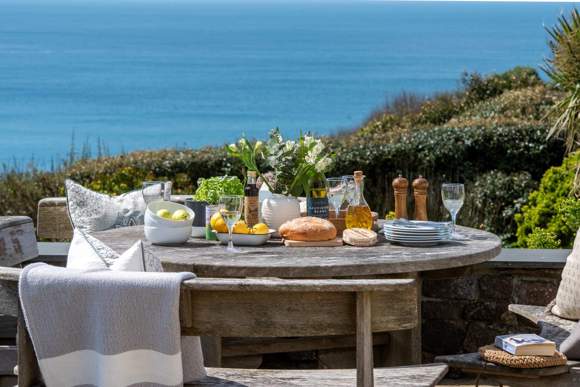 The sunny terrace has gorgeous sea views.