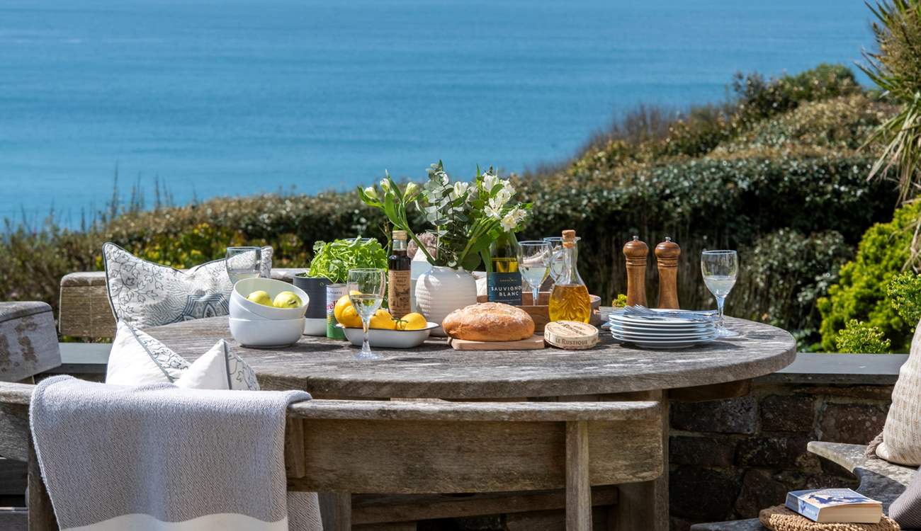 The sunny terrace has gorgeous sea views.