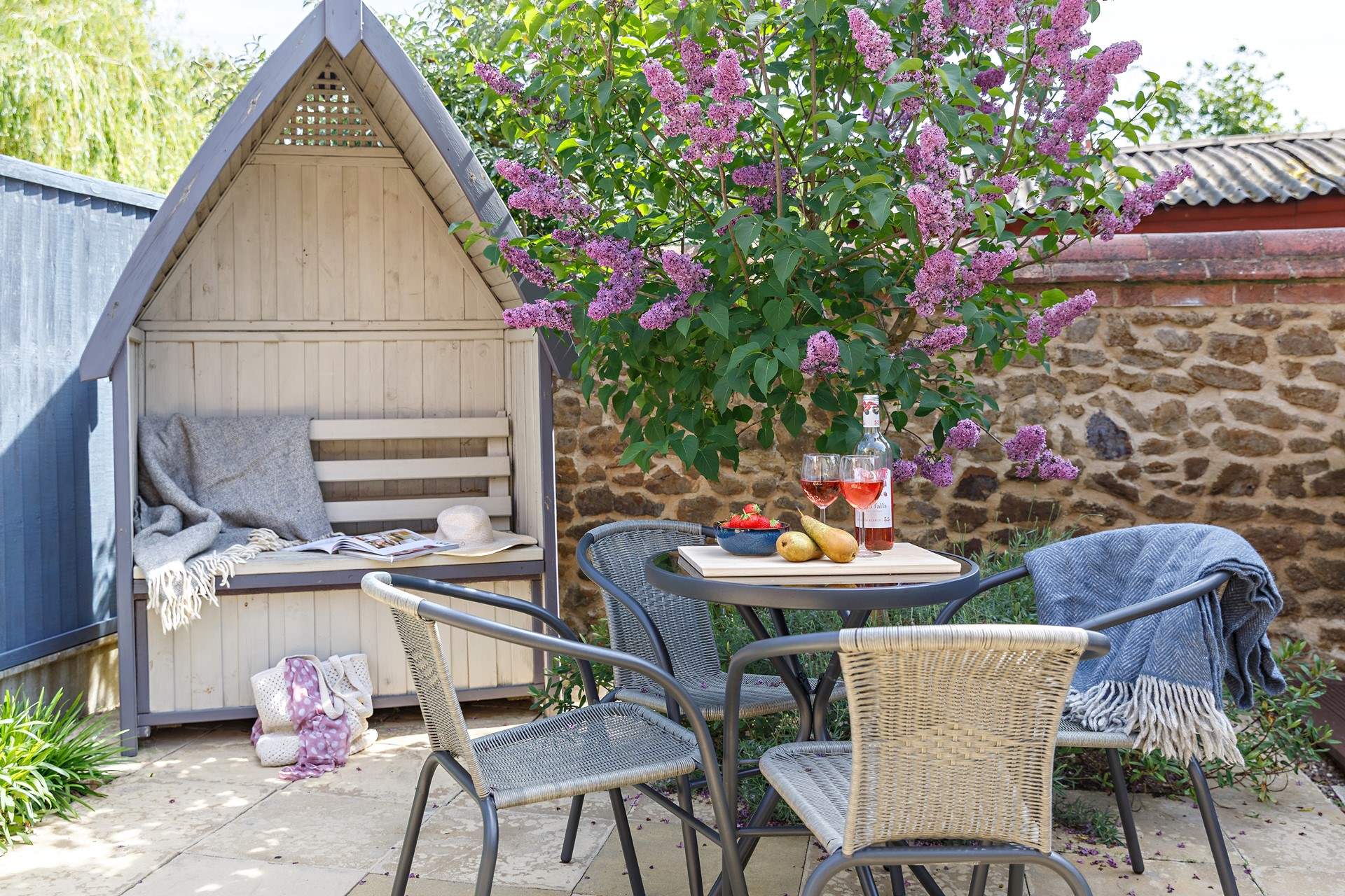 The secluded rear patio is ideal for al fresco dining.