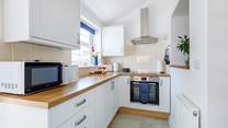 The kitchen area overlooks the patio garden. 