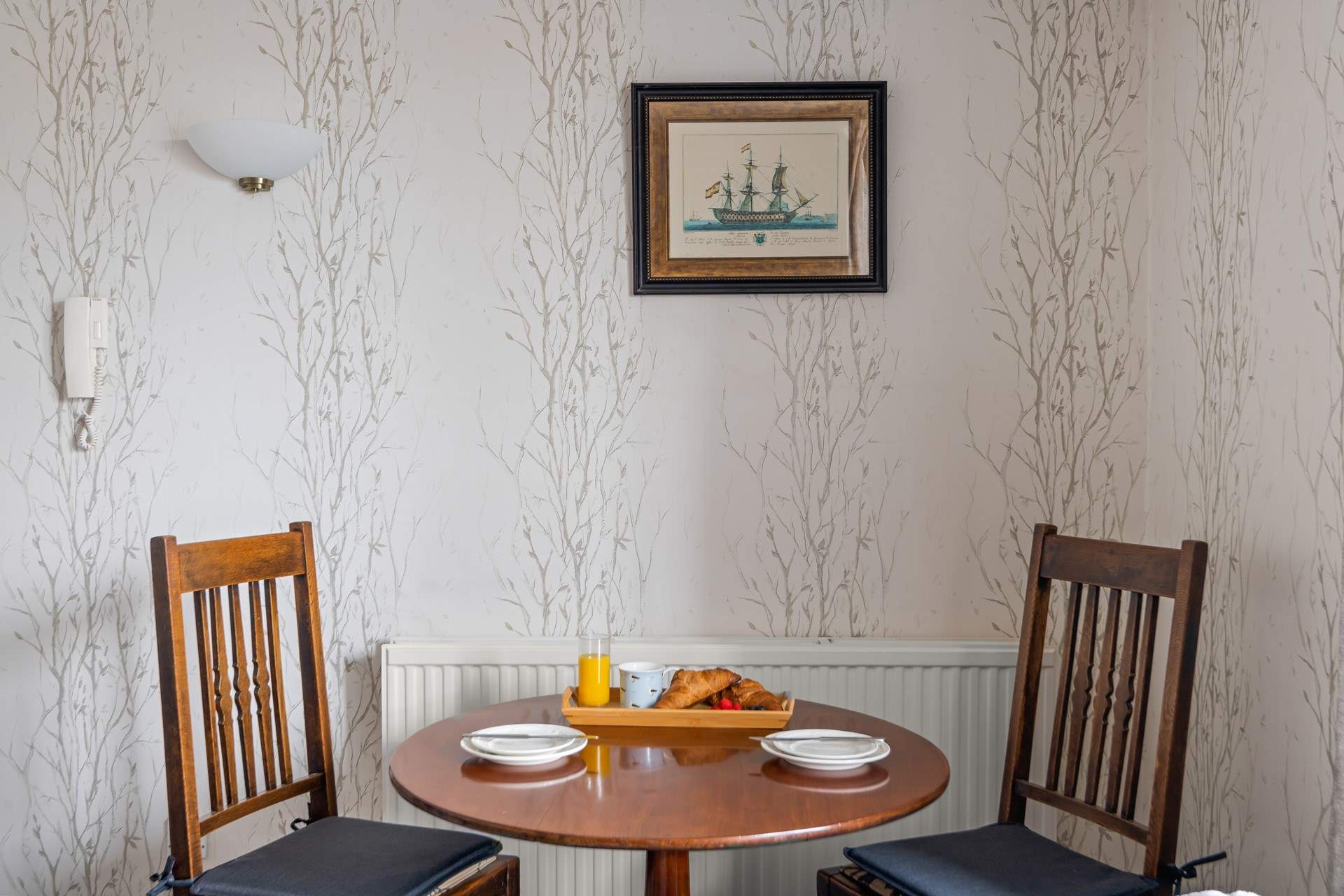 The dining-table is perfectly sized for two.