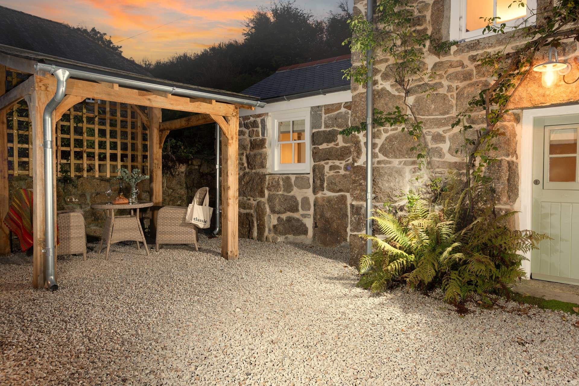 The gazebo at dusk, located just outside bedroom 1.