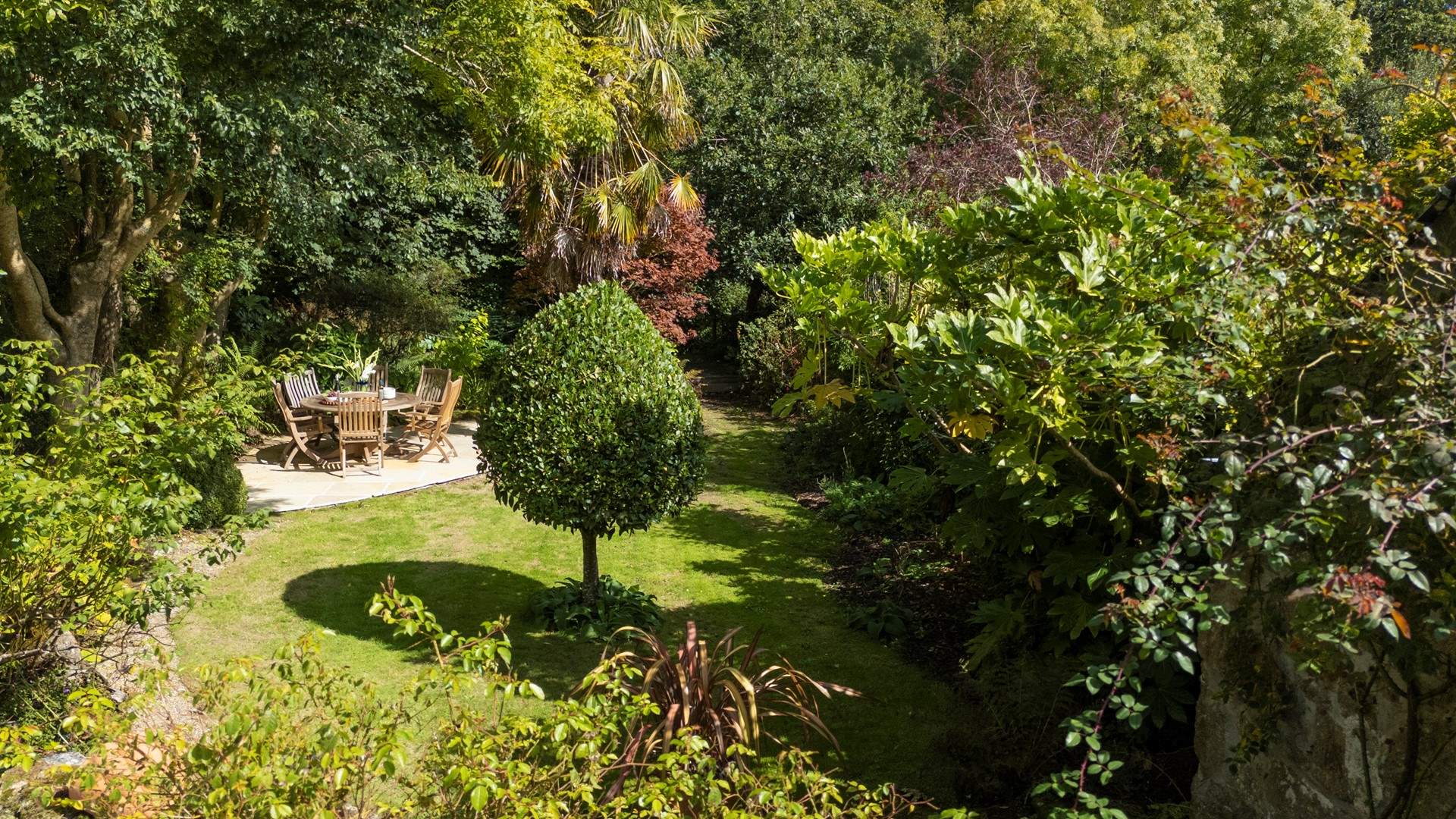 An aerial view of part of the garden.