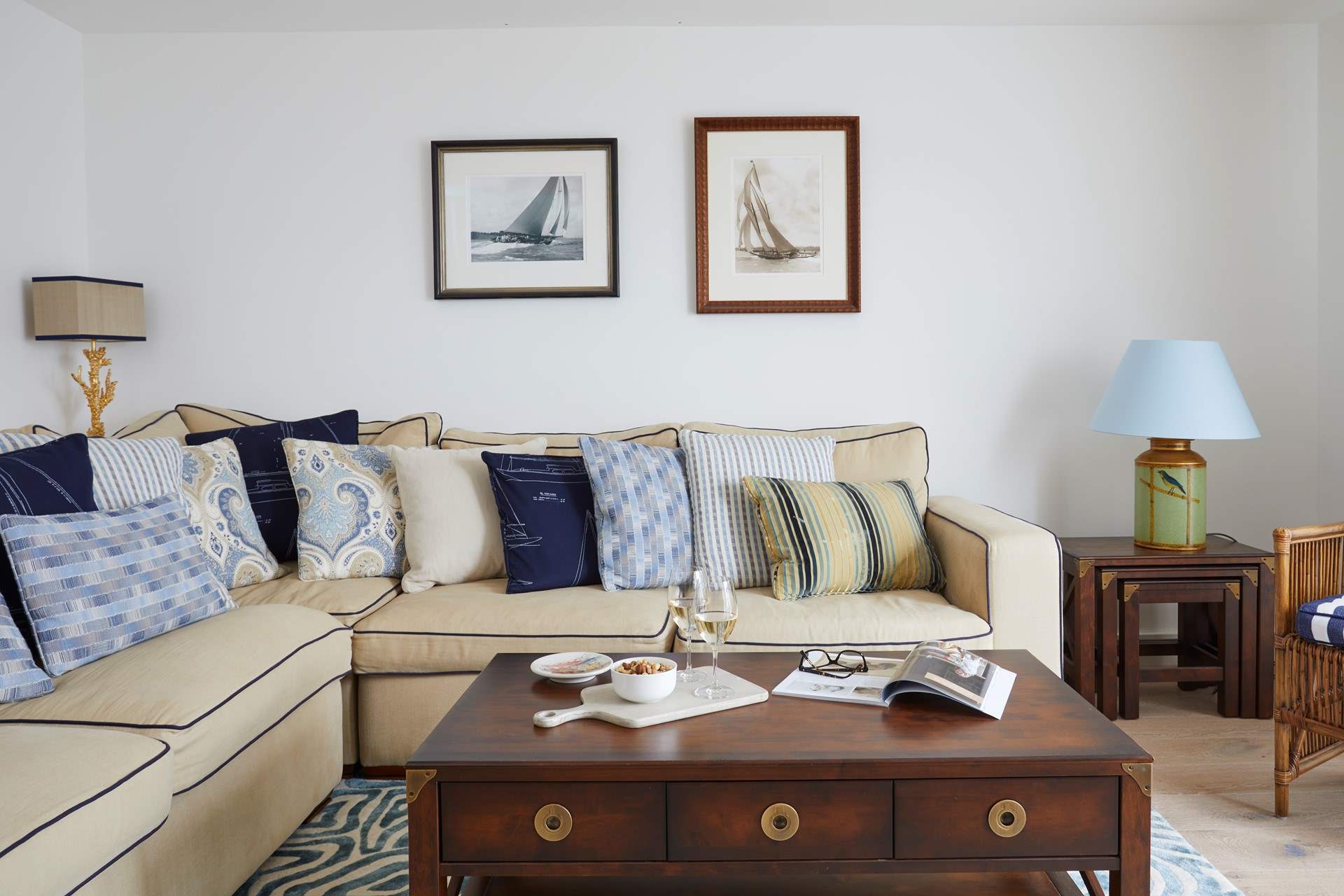 This beautiful light and bright sitting-room has comfy sofas for you to relax in after a busy day exploring the island.