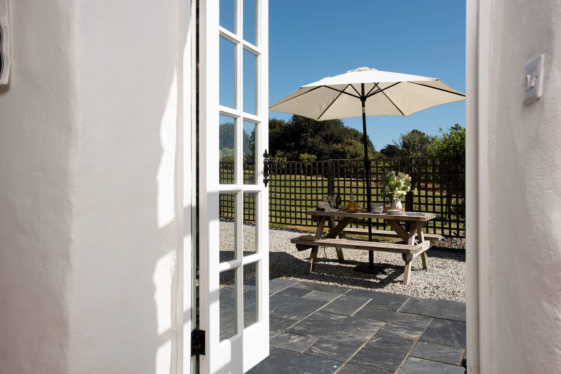 Looking out to your private patio from the kitchen.