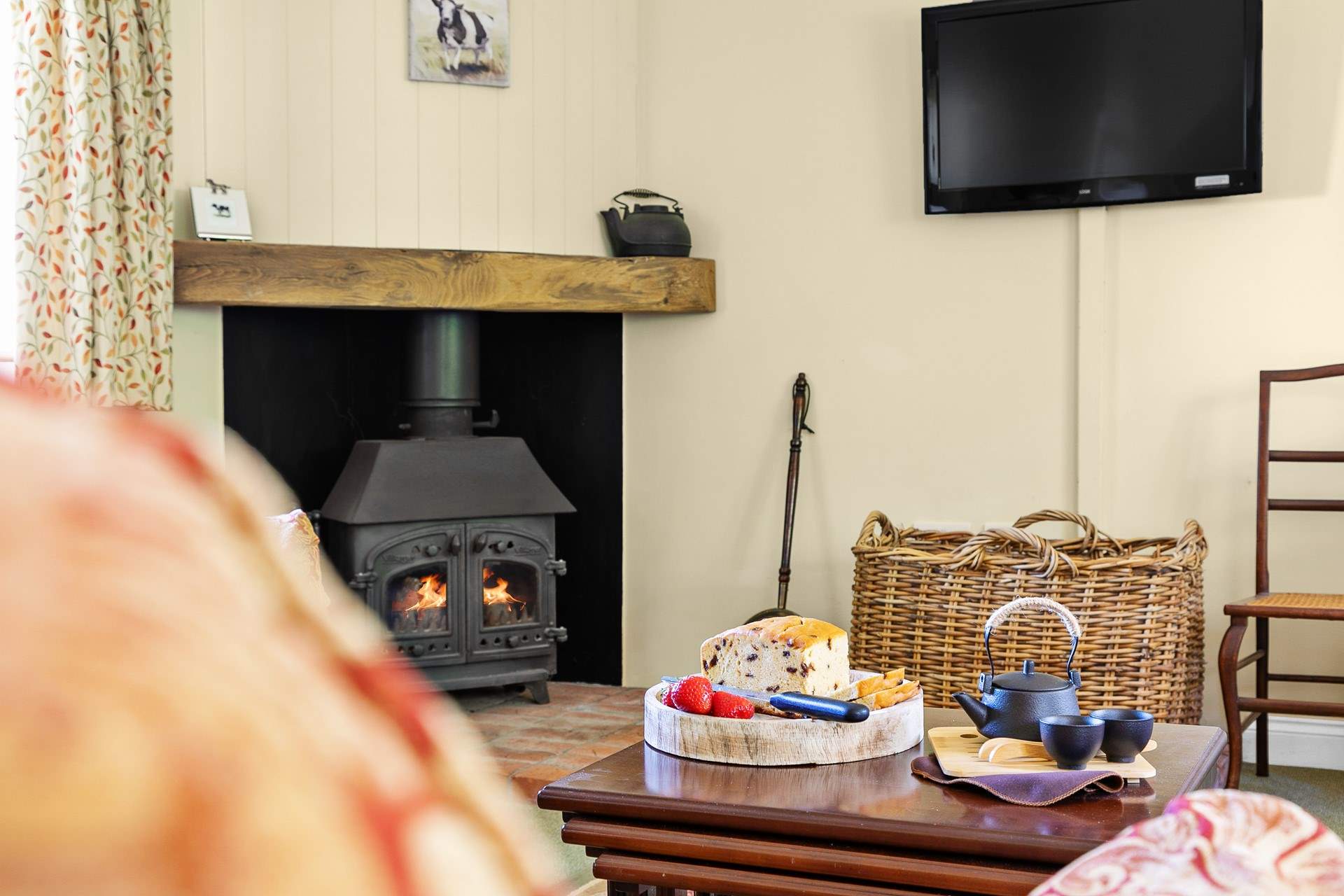 For those colder snaps the log burner will take the strain. Please note the TV has been upgraded to a Smart TV.