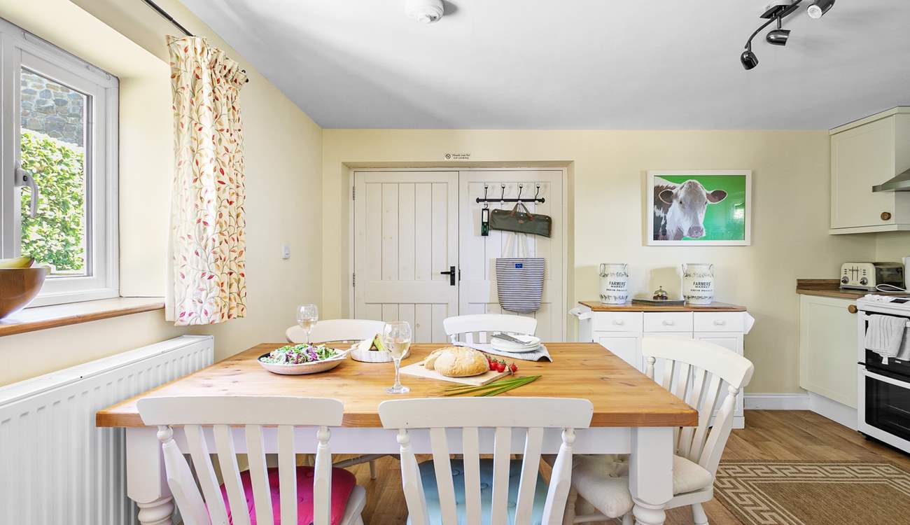 The farmhouse kitchen is delightful.