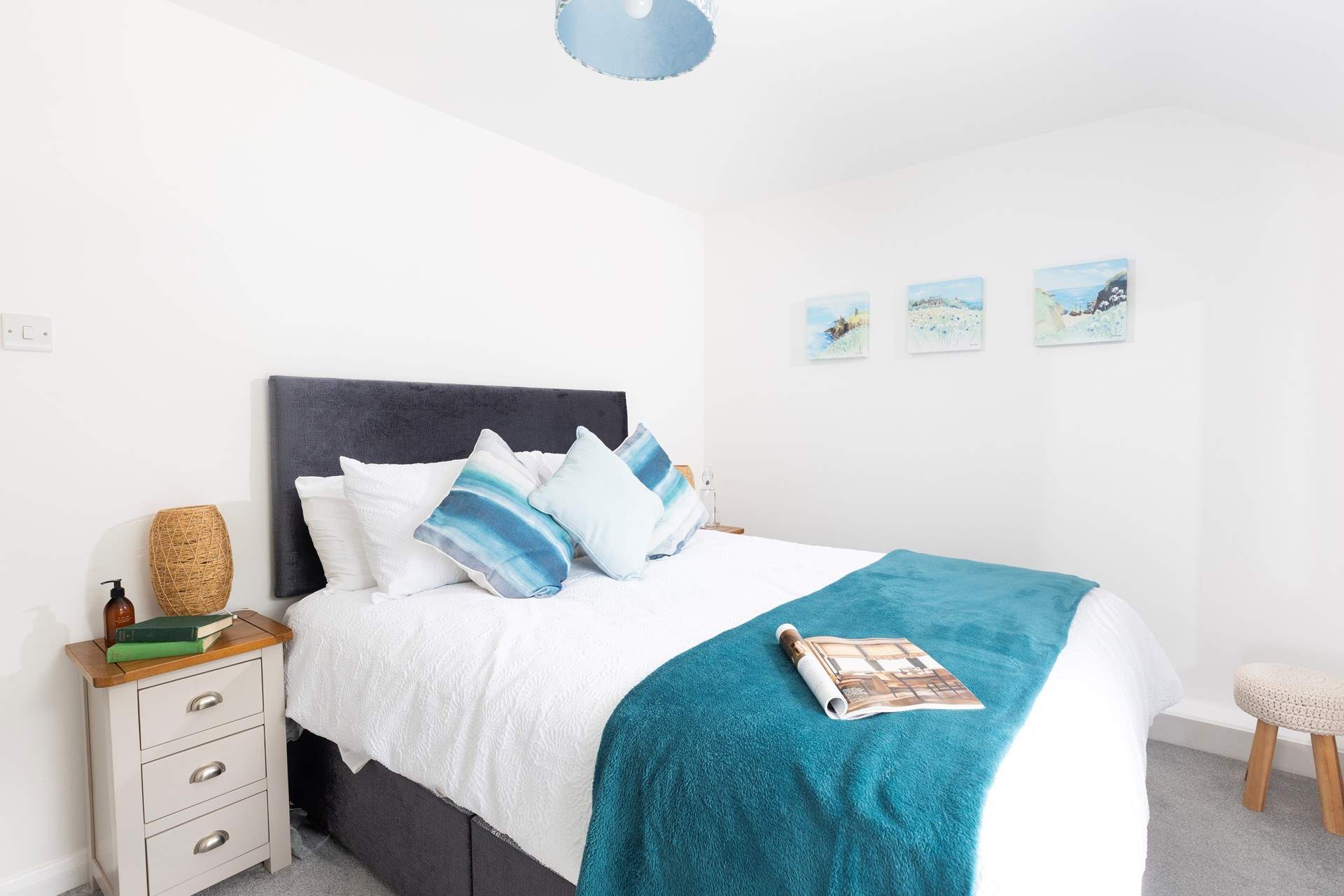 Tranquil calming blues ensure a good night's slumber. 