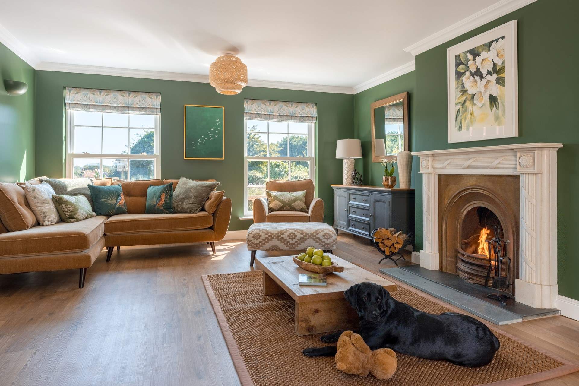 The sitting-room is filled with natural light and is thoughtfully designed.