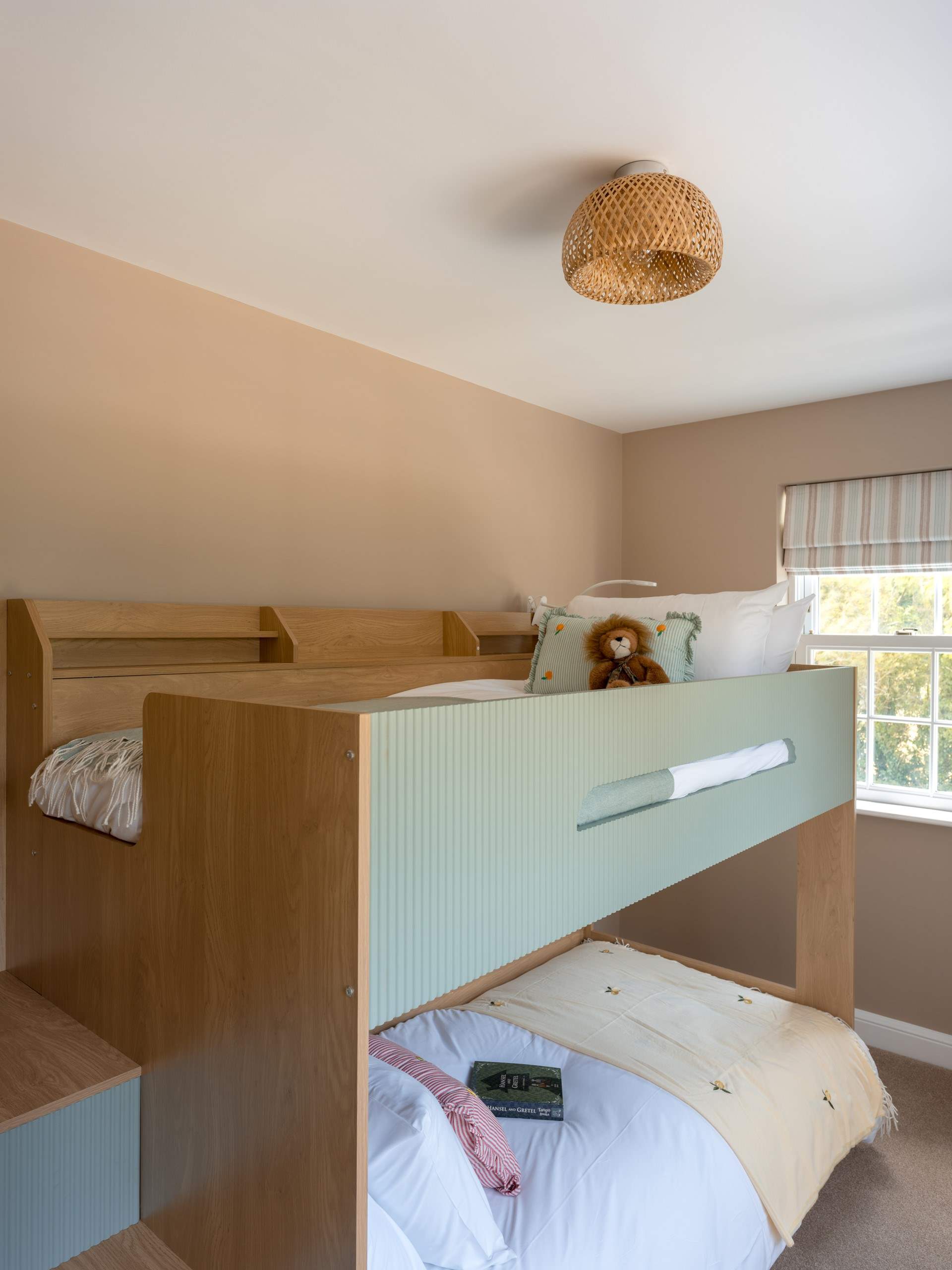 Complete with steps for ease to reach the top bunk!