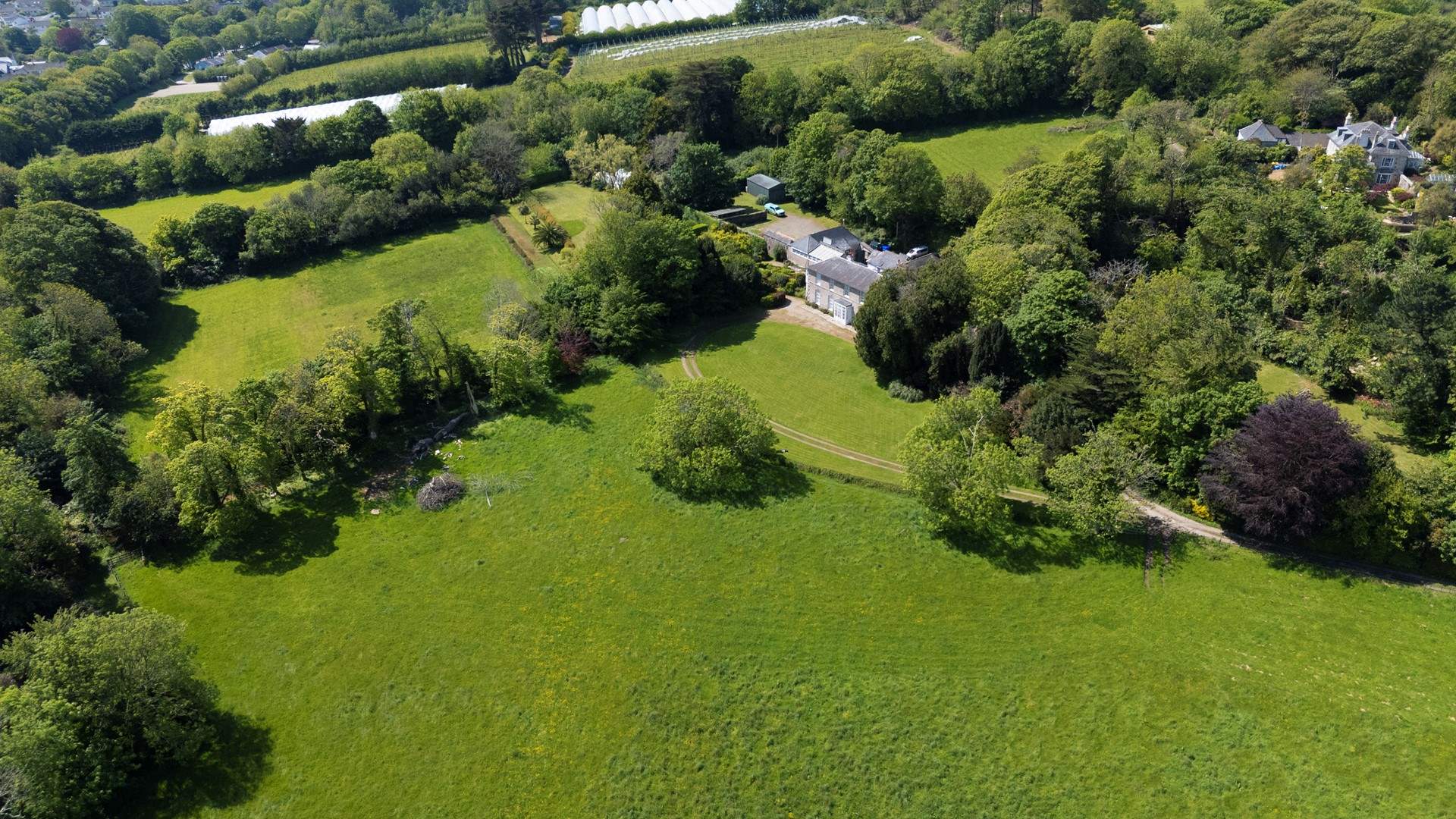 An aerial view of the estate and grounds.