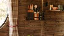 The kitchen has everything you'd need for your getaway.