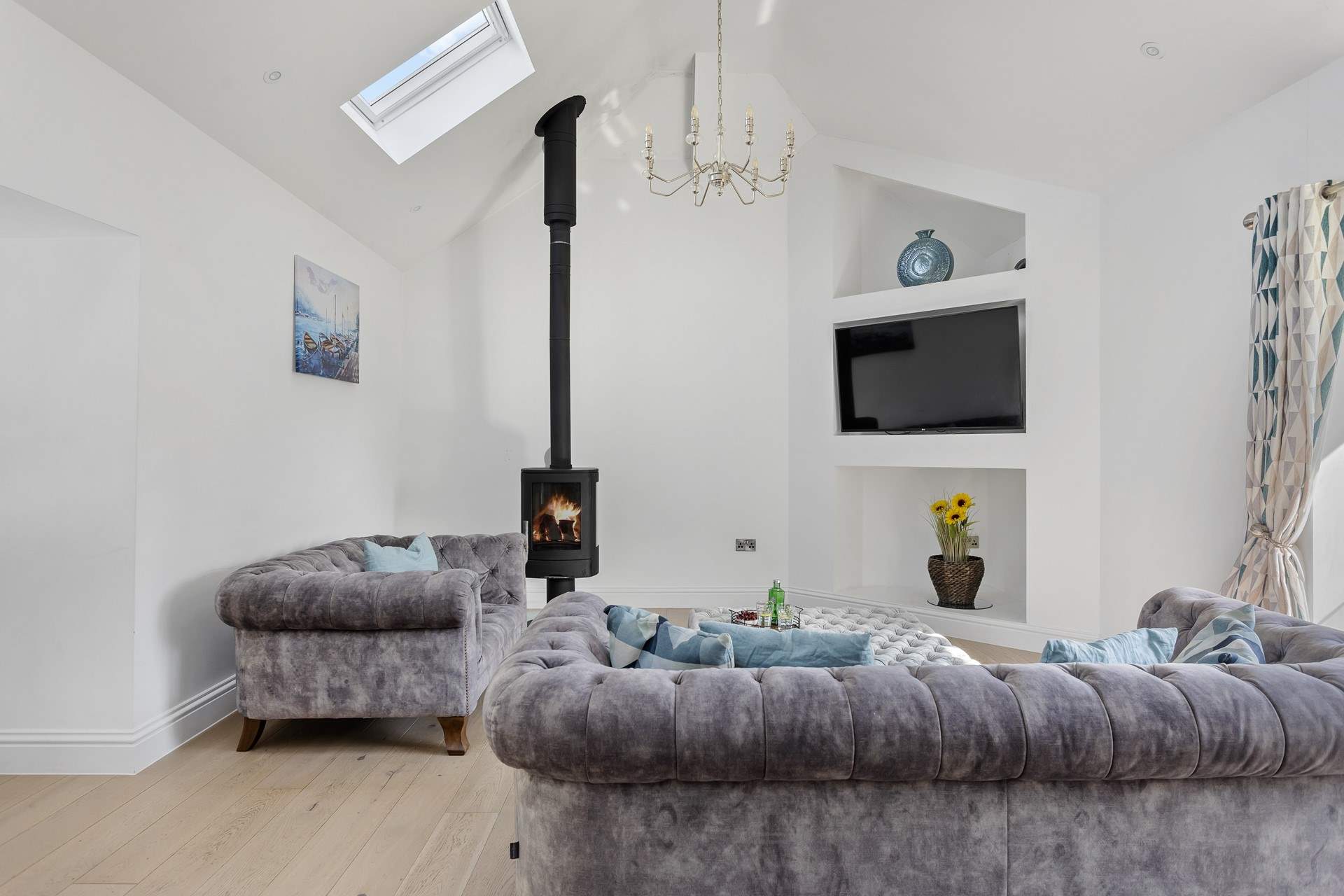 The toasty wood-burner will be a welcome sight on chillier days.