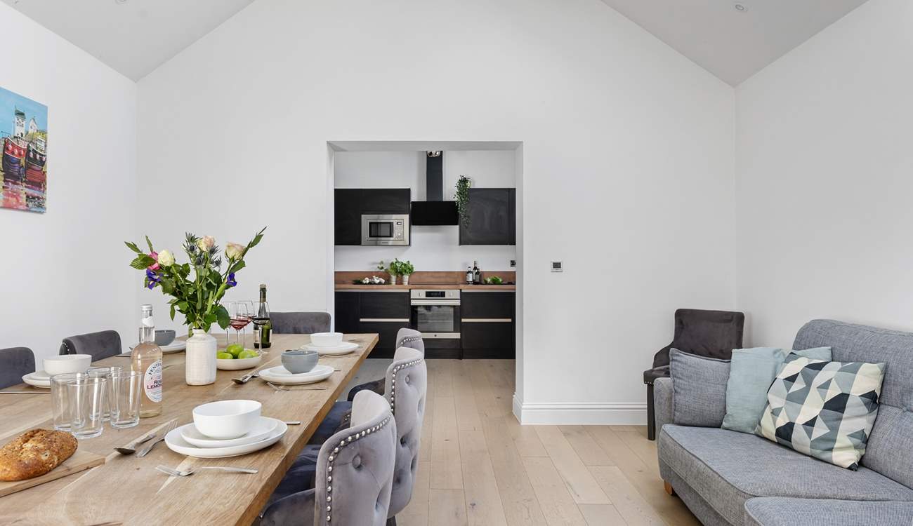 The semi, open plan keeps everyone connected.