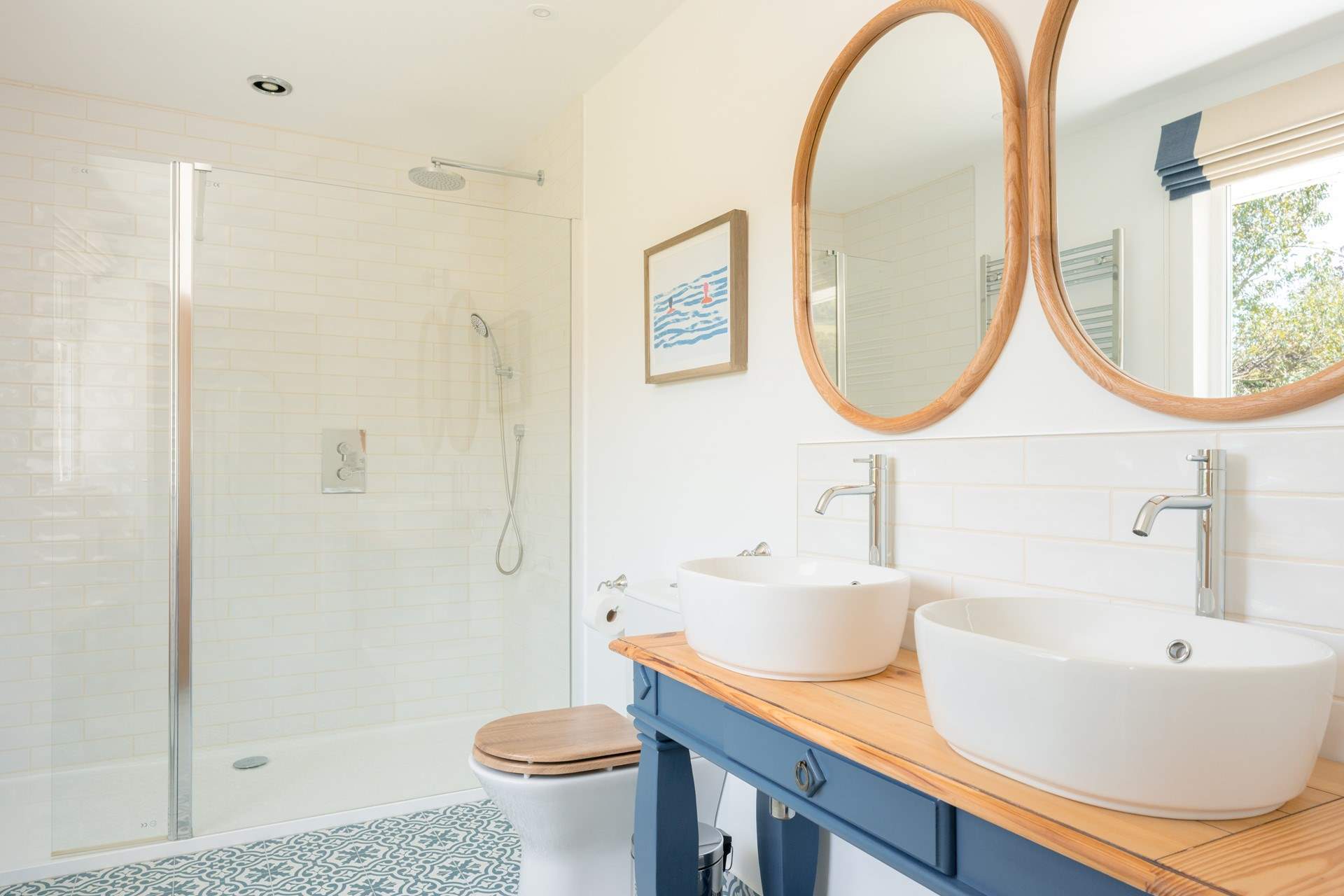 The bespoke double vanity.
