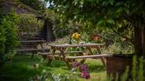 Lots of seating areas in this pretty garden.