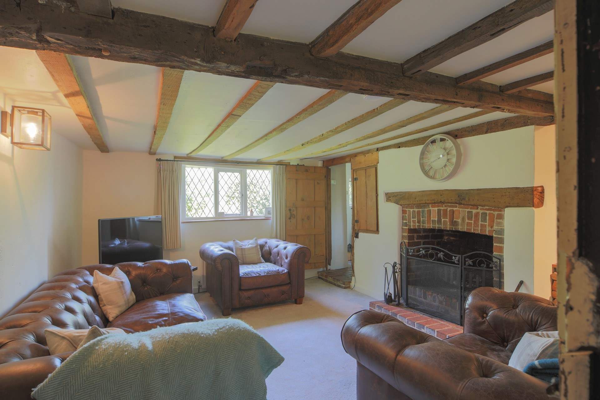 With its cosy open fire.