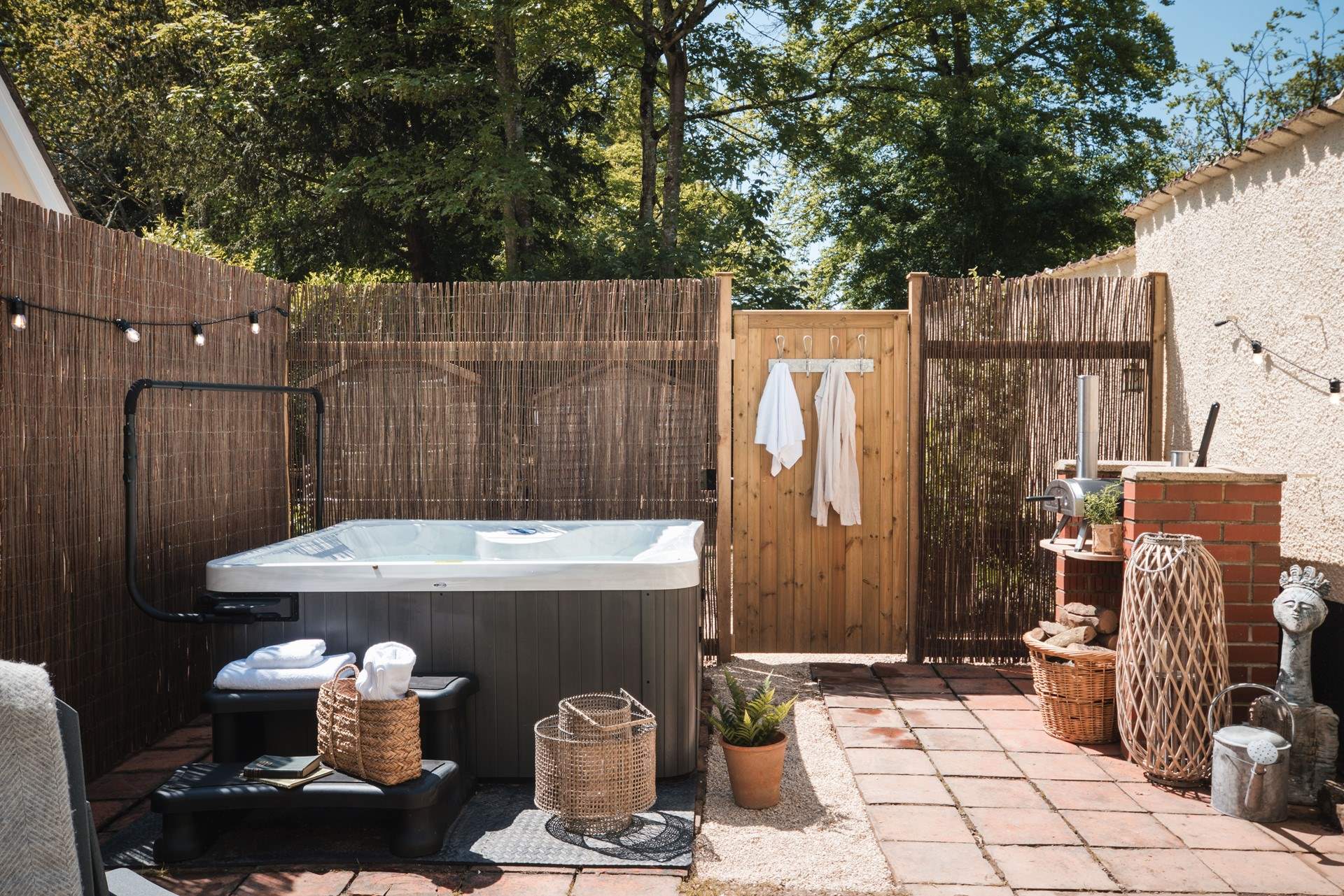 Relax into your surroundings in the bubbling hot tub.