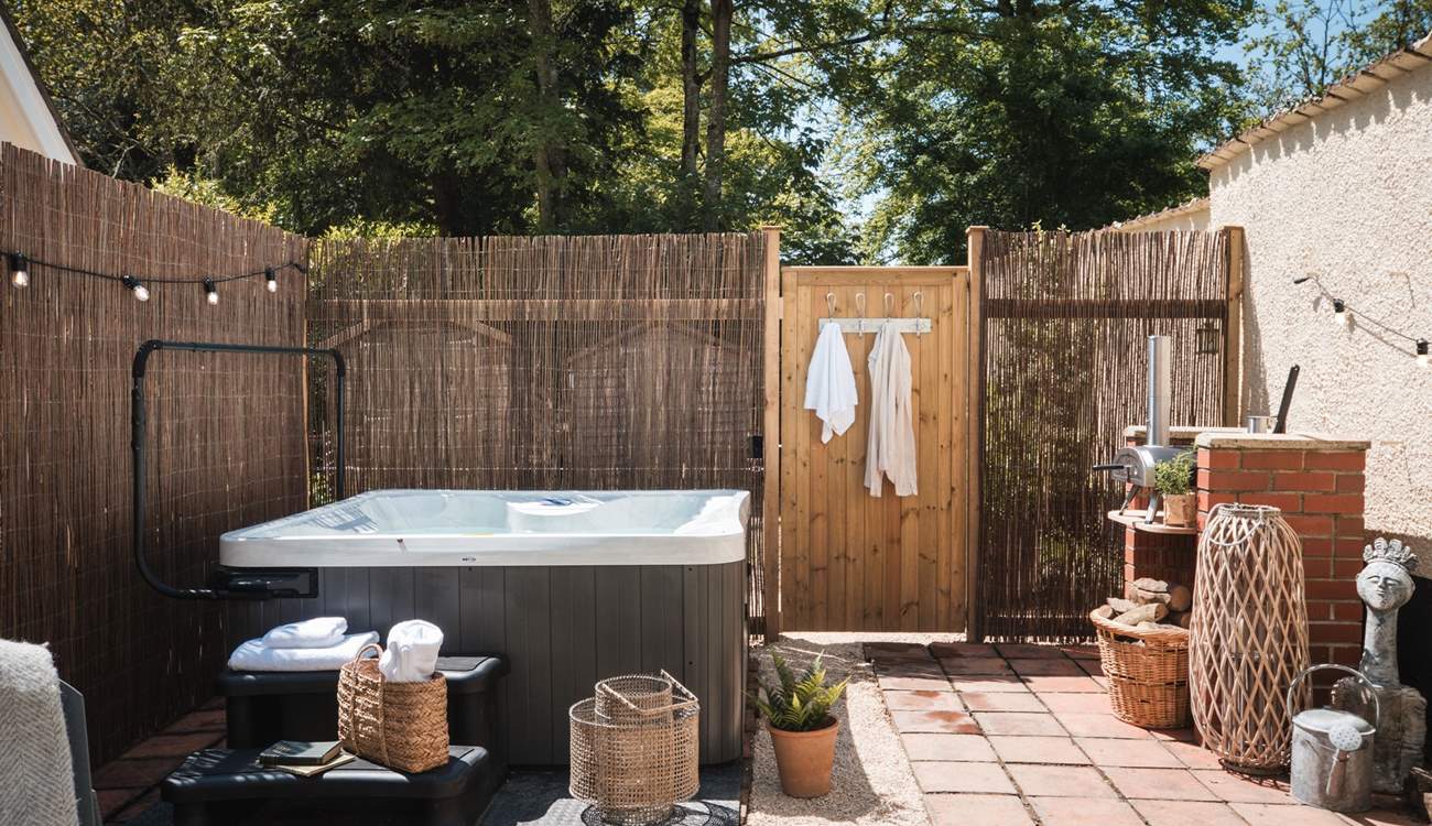 Relax into your surroundings in the bubbling hot tub.
