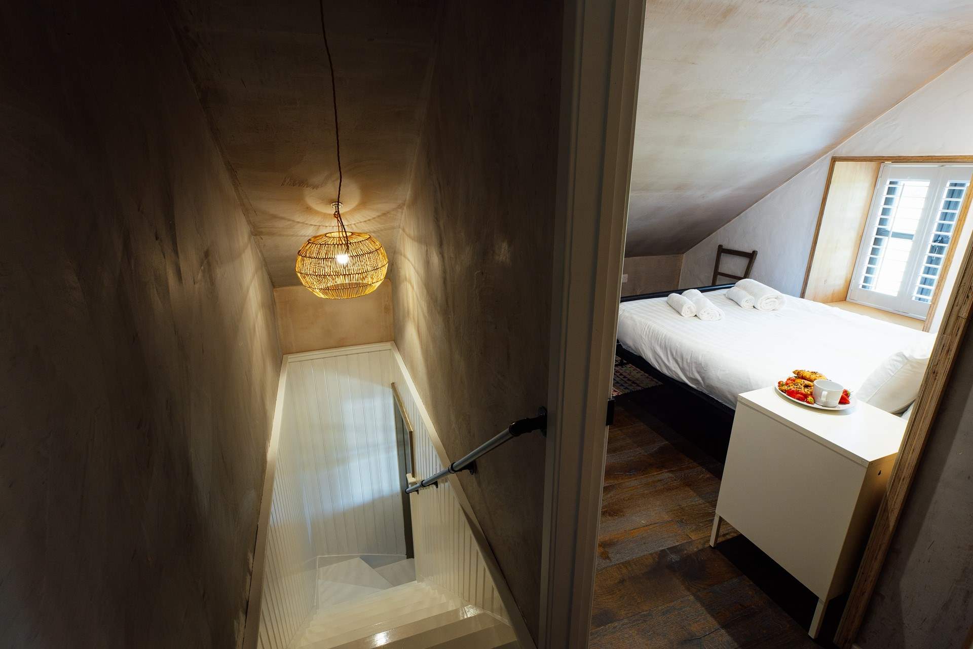 Climb the stairs to both hushed bedrooms on the first floor. Choose from a double or twin room. 