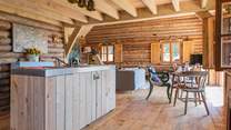 The free-standing kitchen is a sociable space.