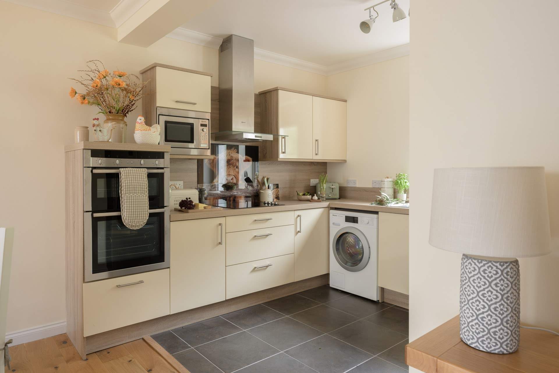 The kitchen  is a good size, space for all.