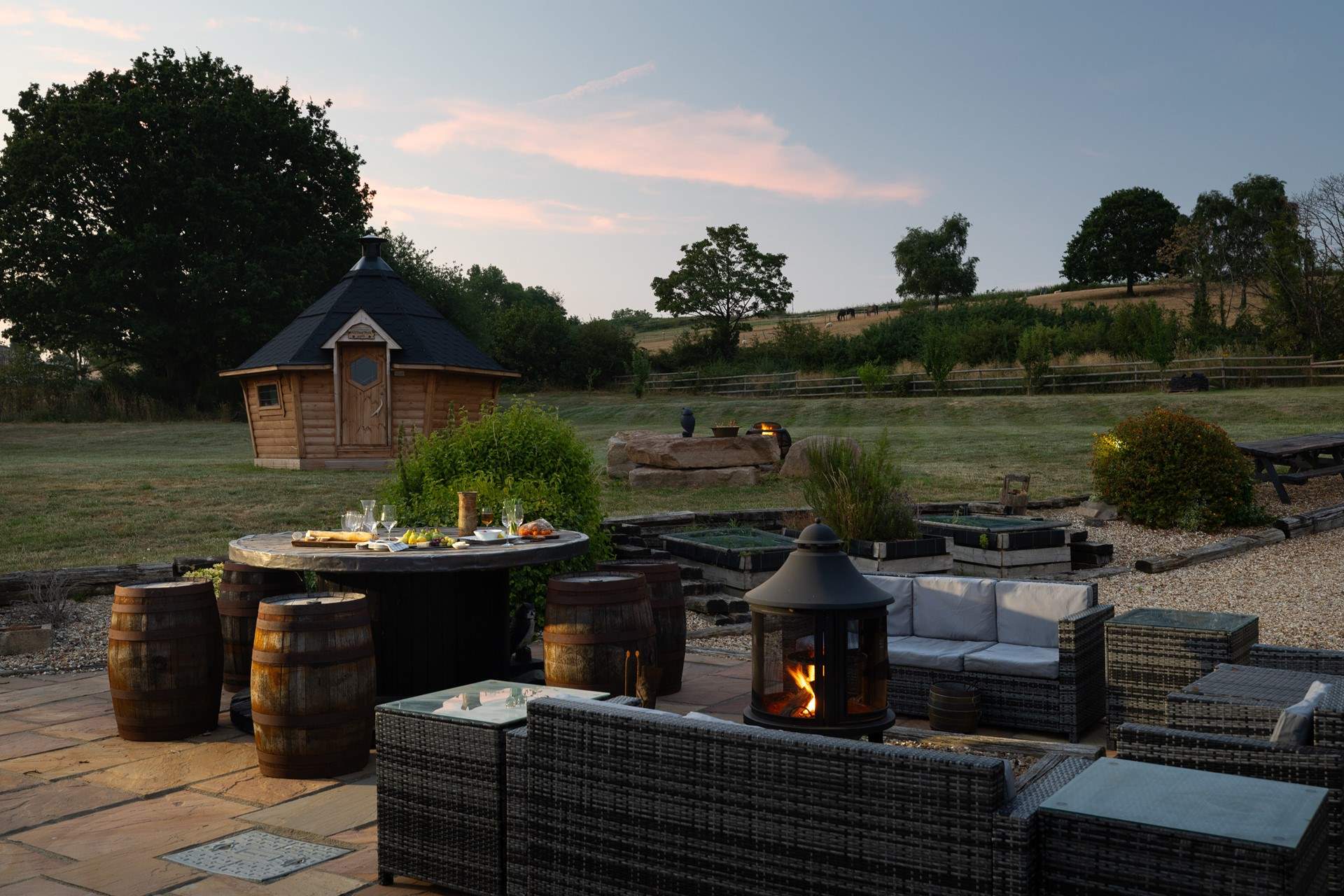 In the evening light the fires and enjoy the ambience of spending time with family and friends.