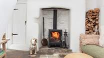 The perfect spot to snuggle in front of the fire with your pooch. 