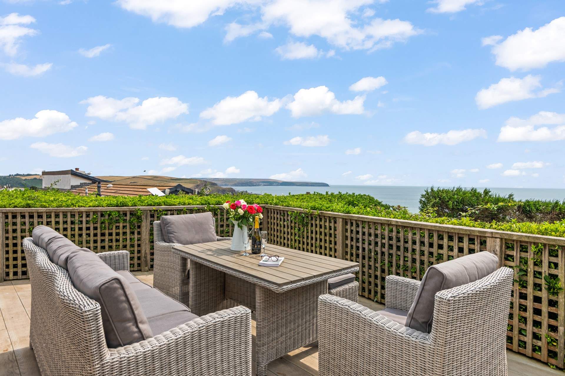 Incredible views out to sea and over to Burgh Island can be enjoyed from the comfort of your decked balcony.