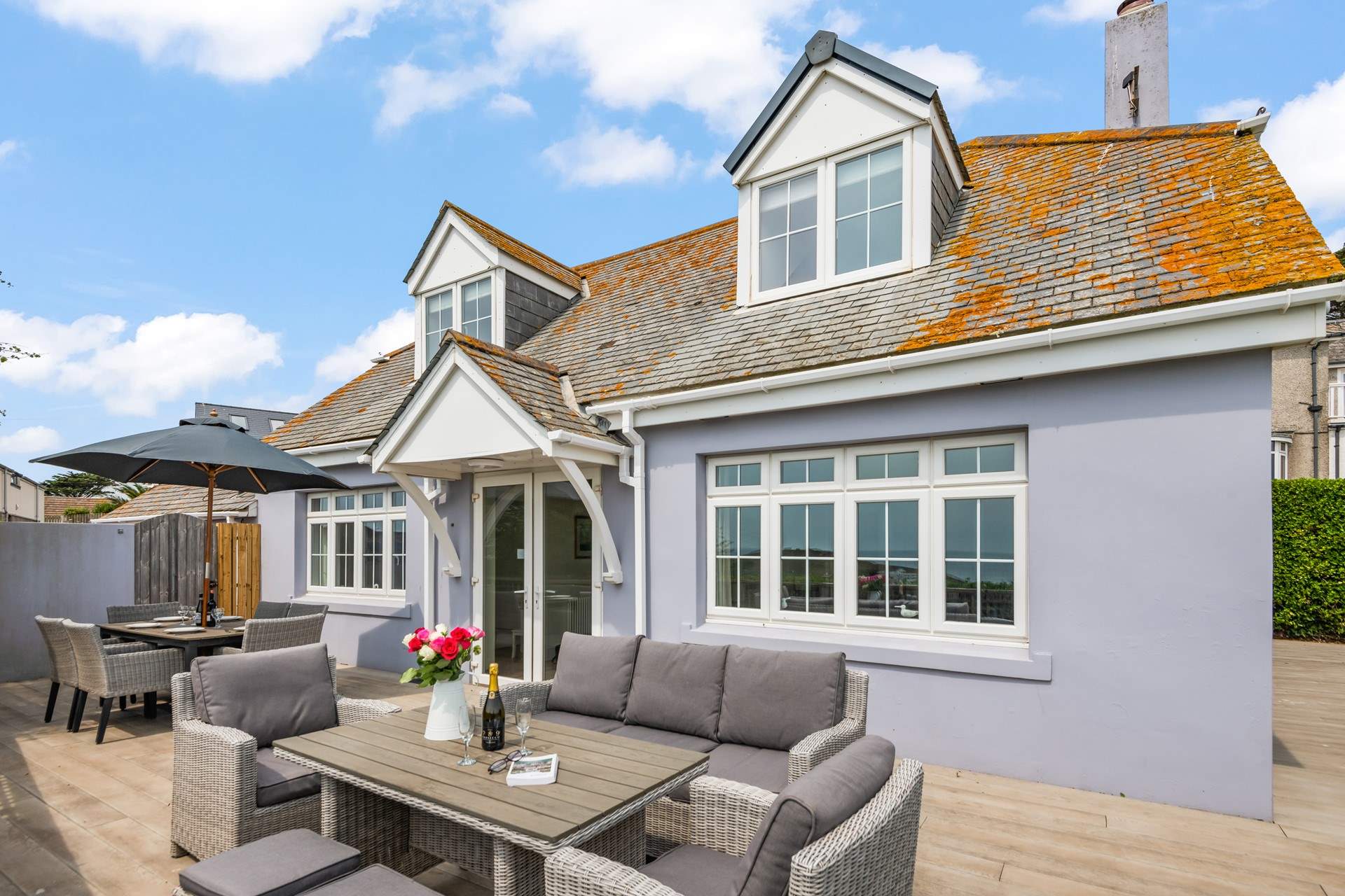 The decked seating-area offers a great dining and relaxing space.