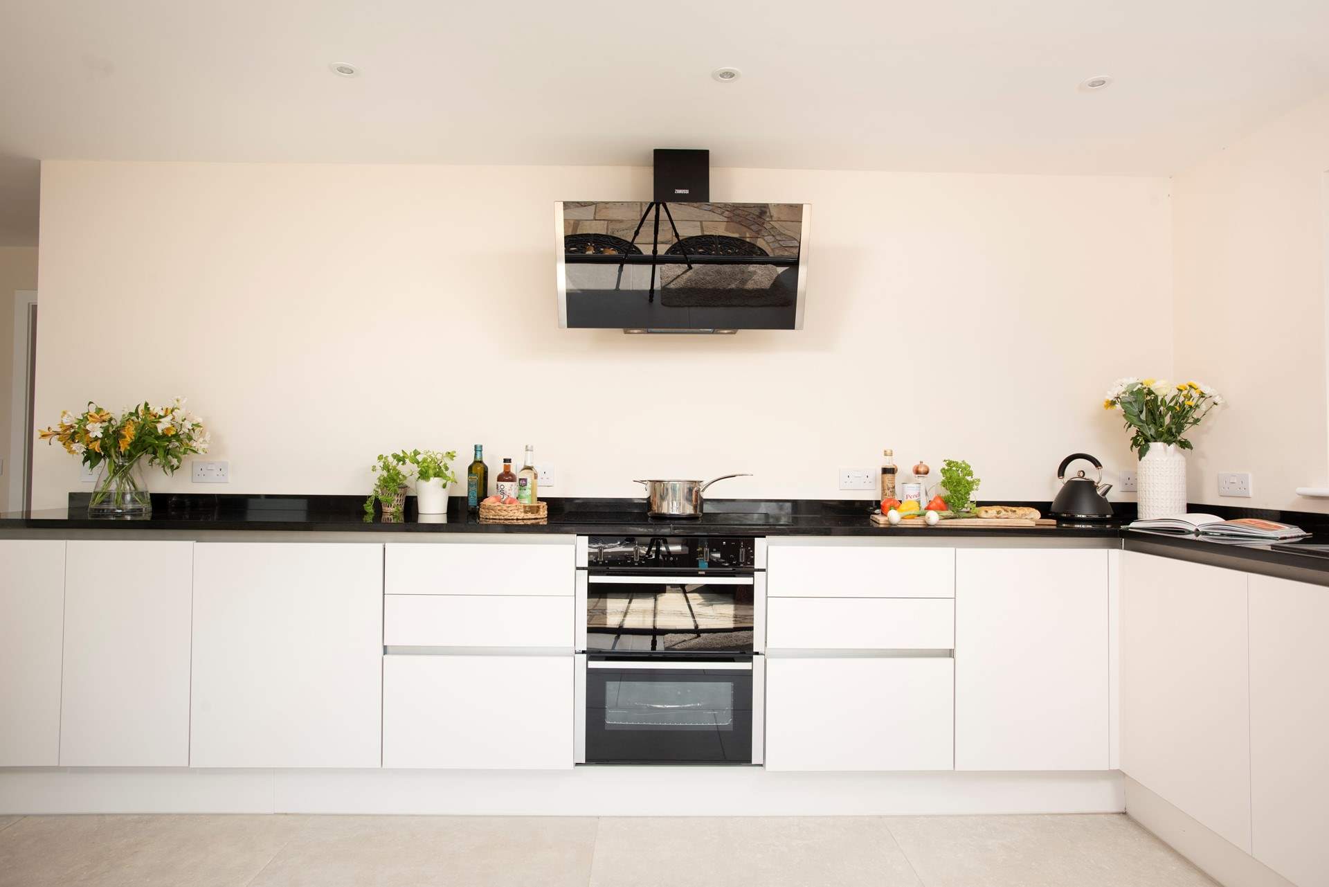 The kitchen is open plan.