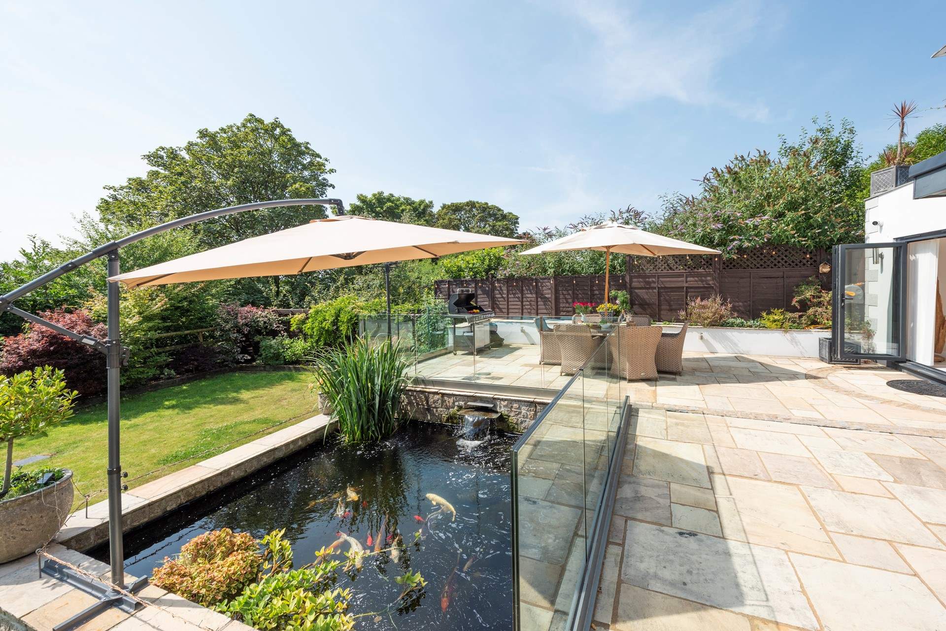 The koi carp pond is magnificent.