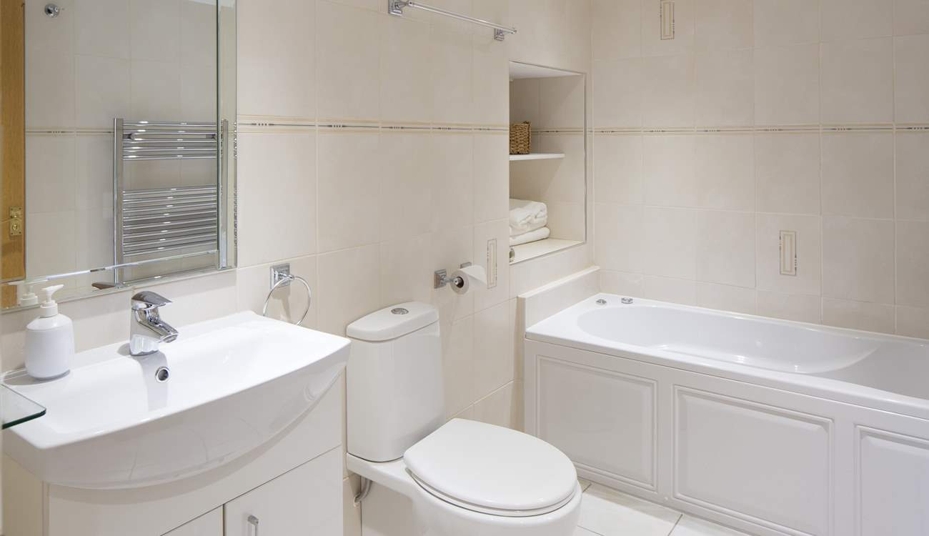 The sparkling white bathroom.