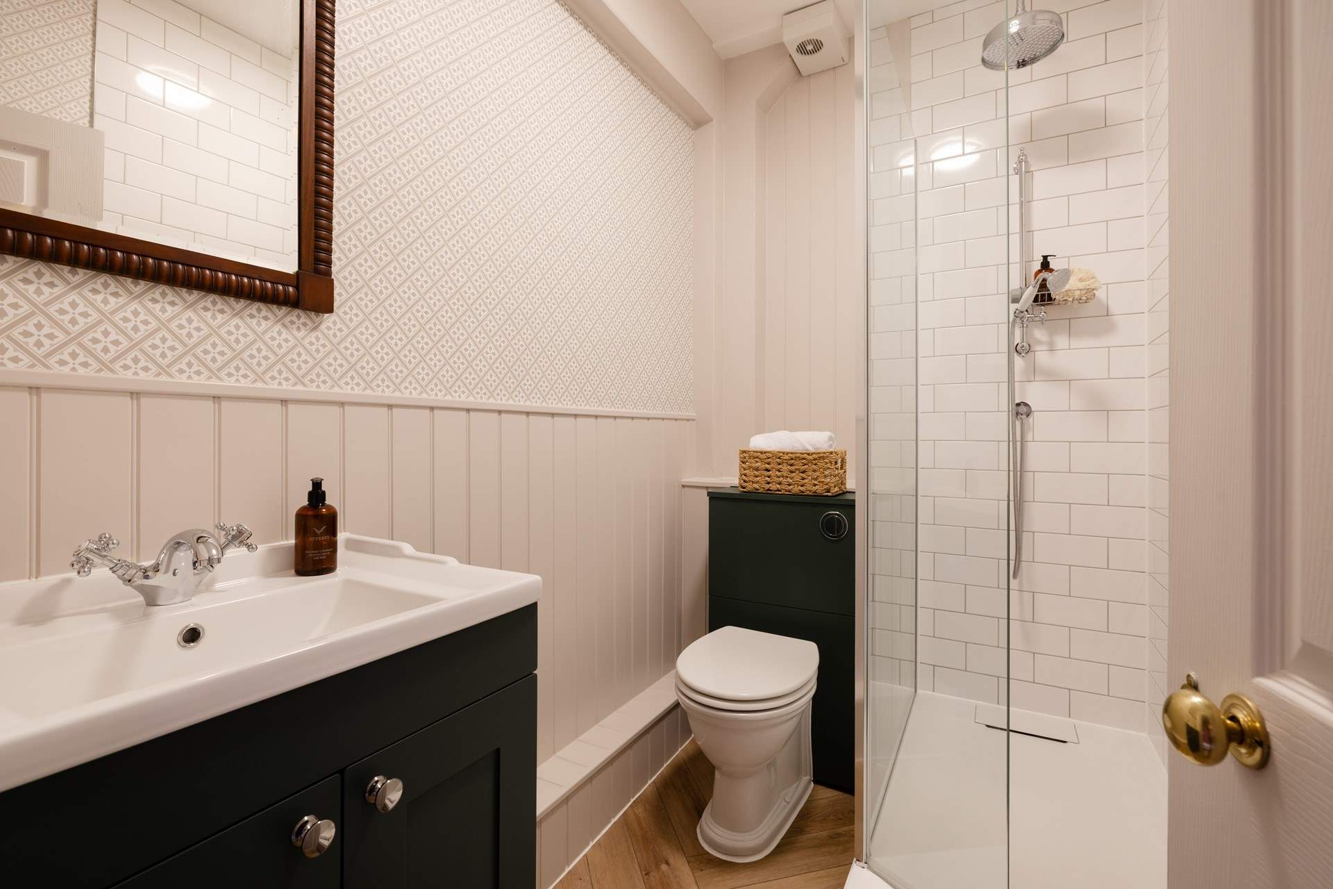 The shower-room has a lovely shower and delightful decoration.
