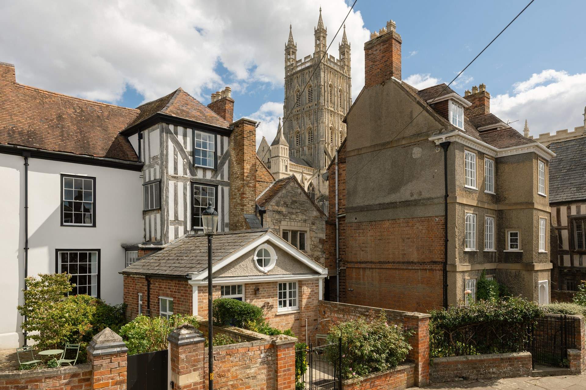 The beamed property showing the cathedral in the background.