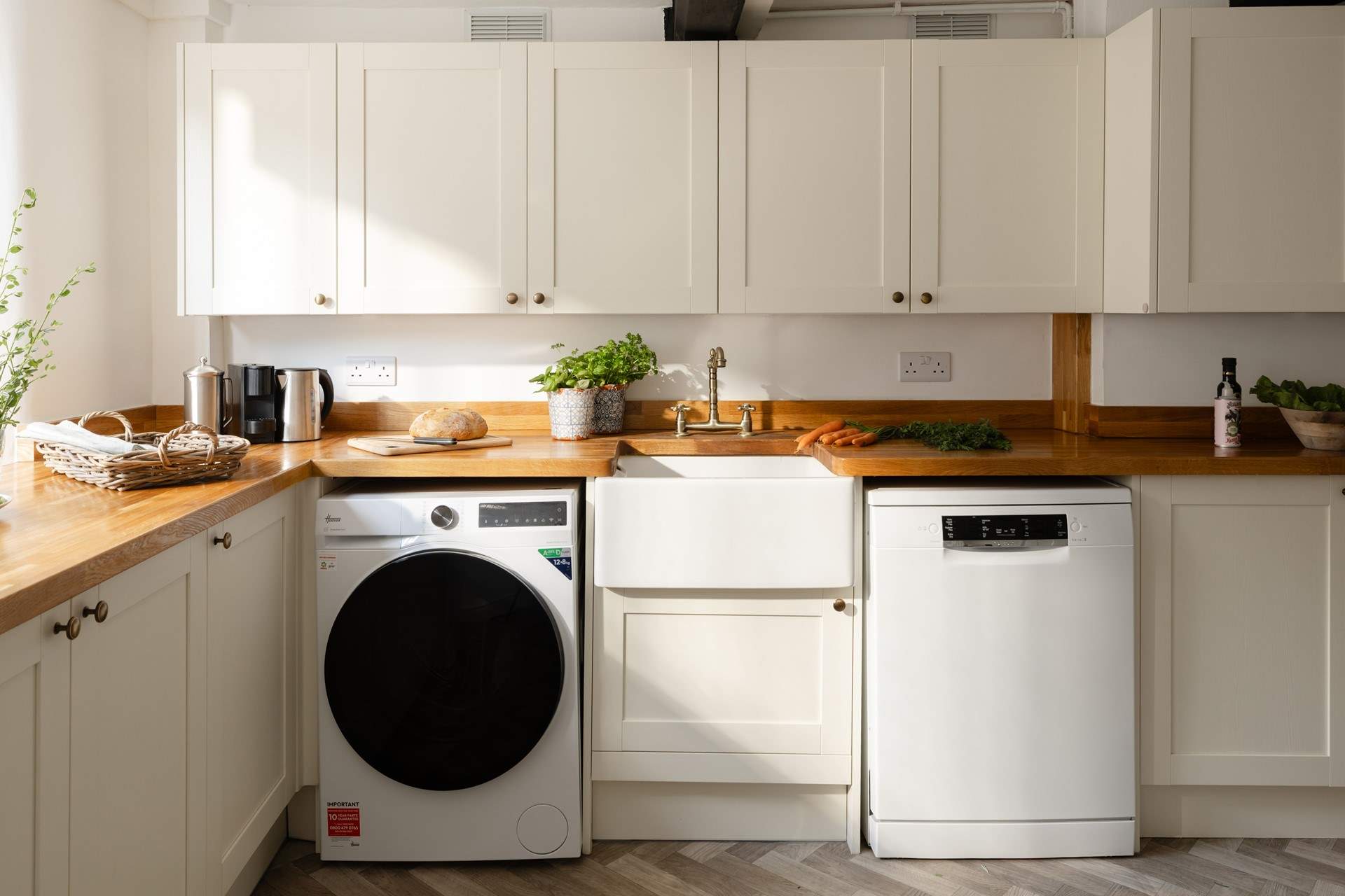 The kitchen is large with plenty of room to keep the cook company.