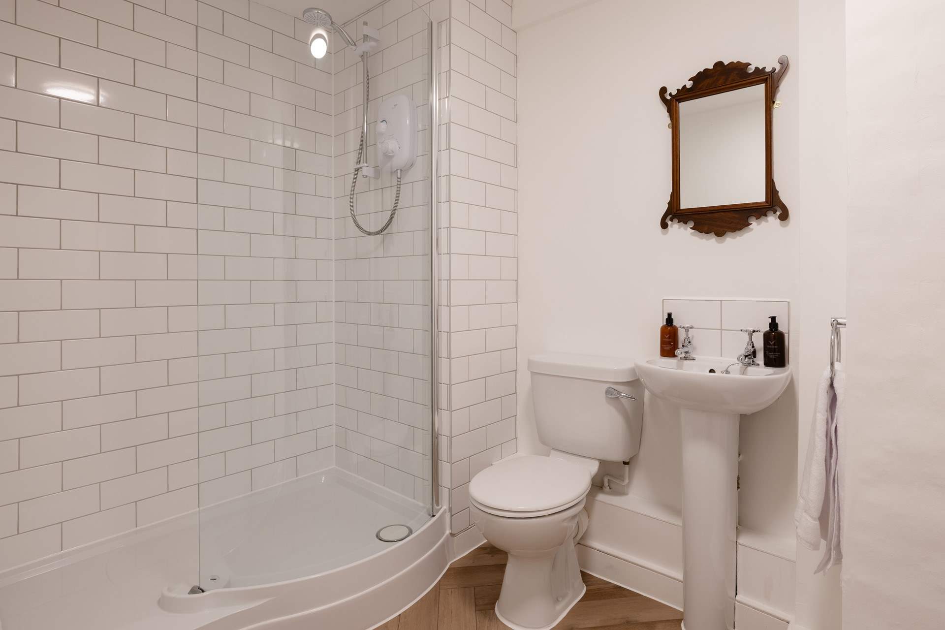 Step up into the shower.