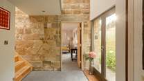The original stonework matches well with the contemporary decor.