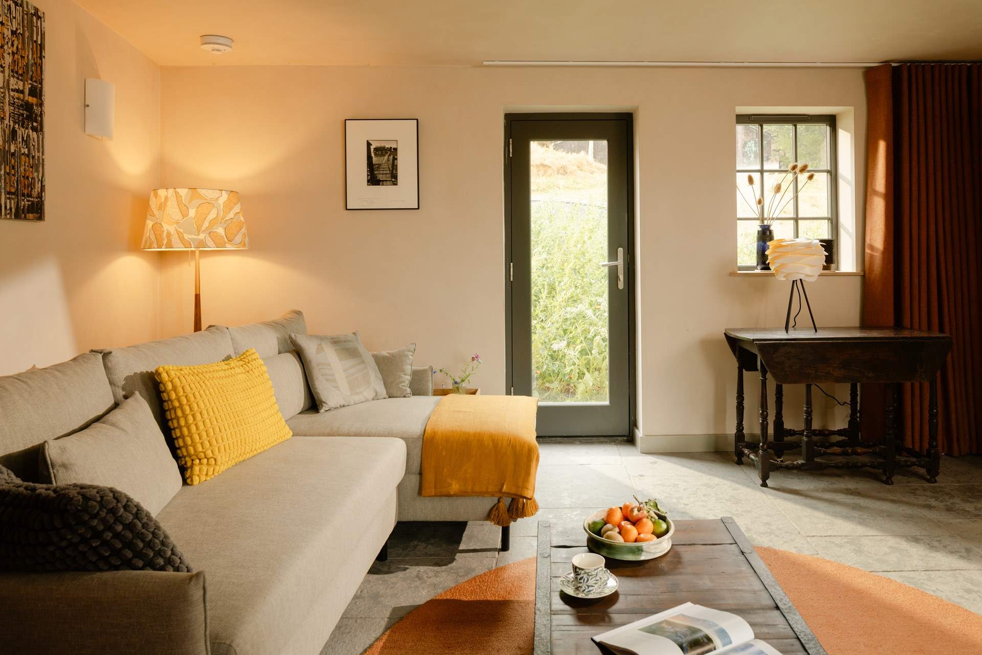 The cosy sitting-room has been styled for relaxing.