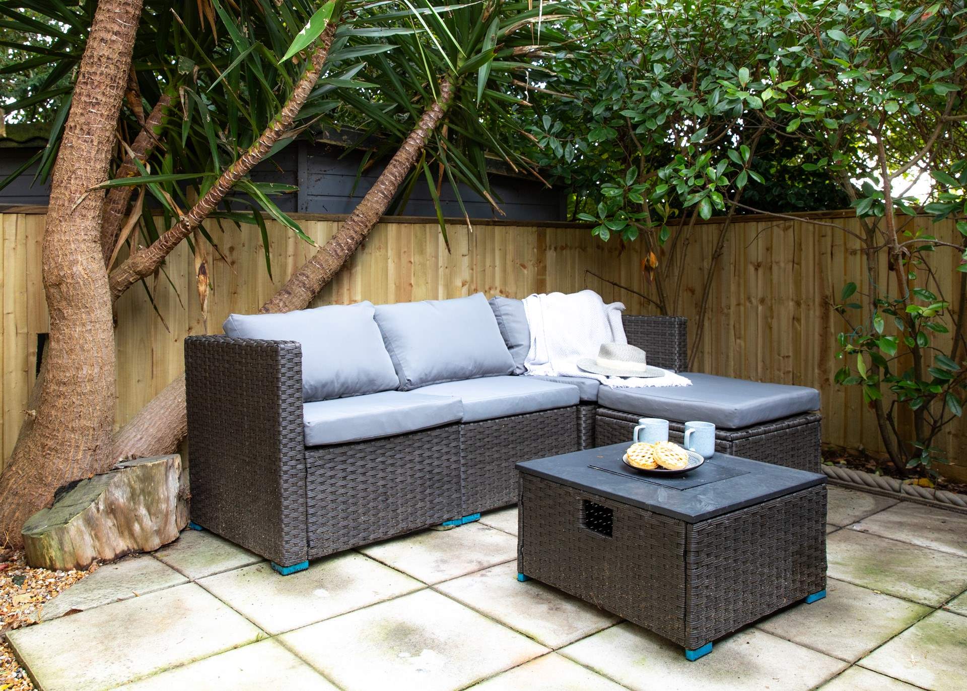 The lower patio area is secluded and perfect for some quiet time.