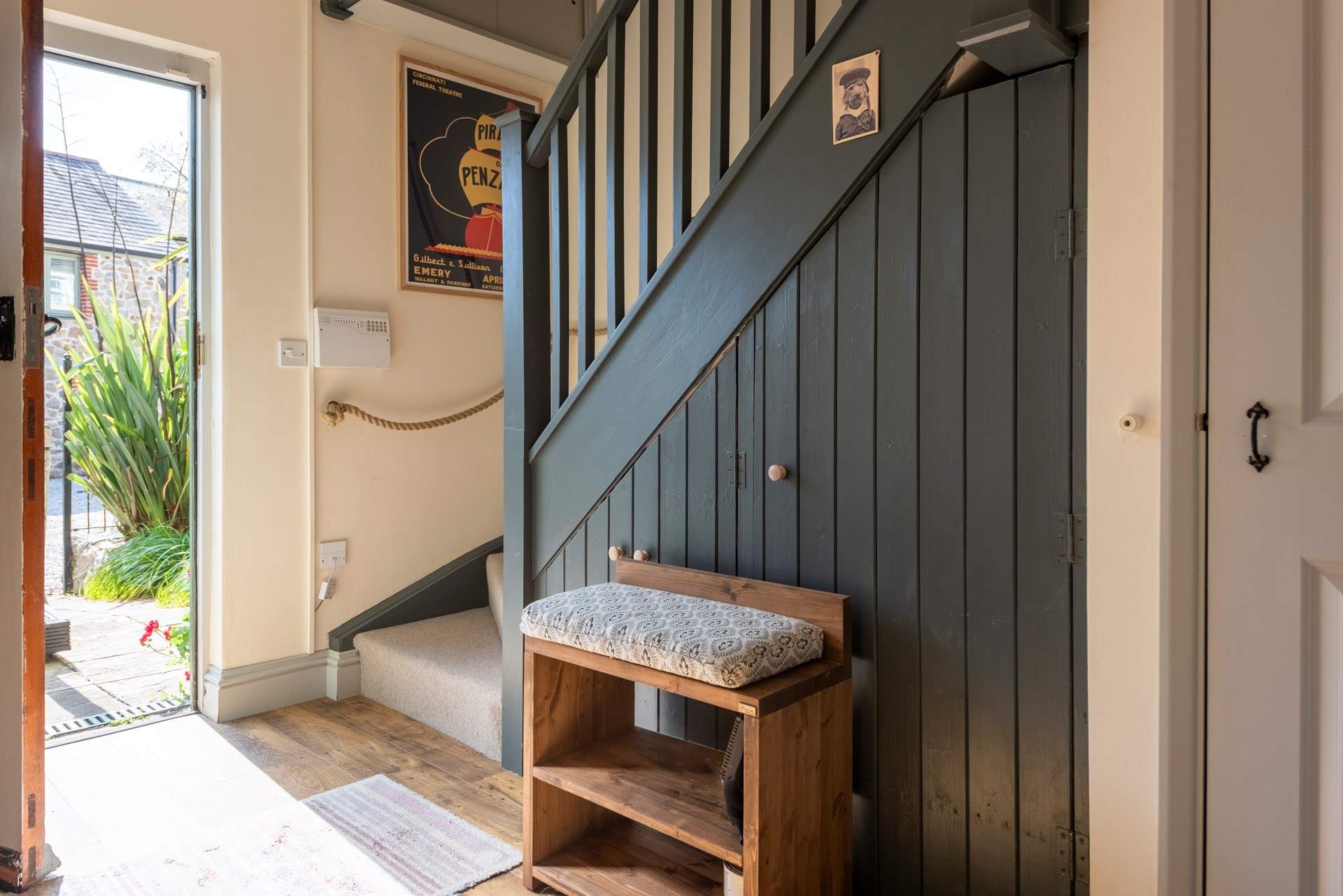 This gorgeous holiday home has bedrooms on the ground floor and the living space upstairs.