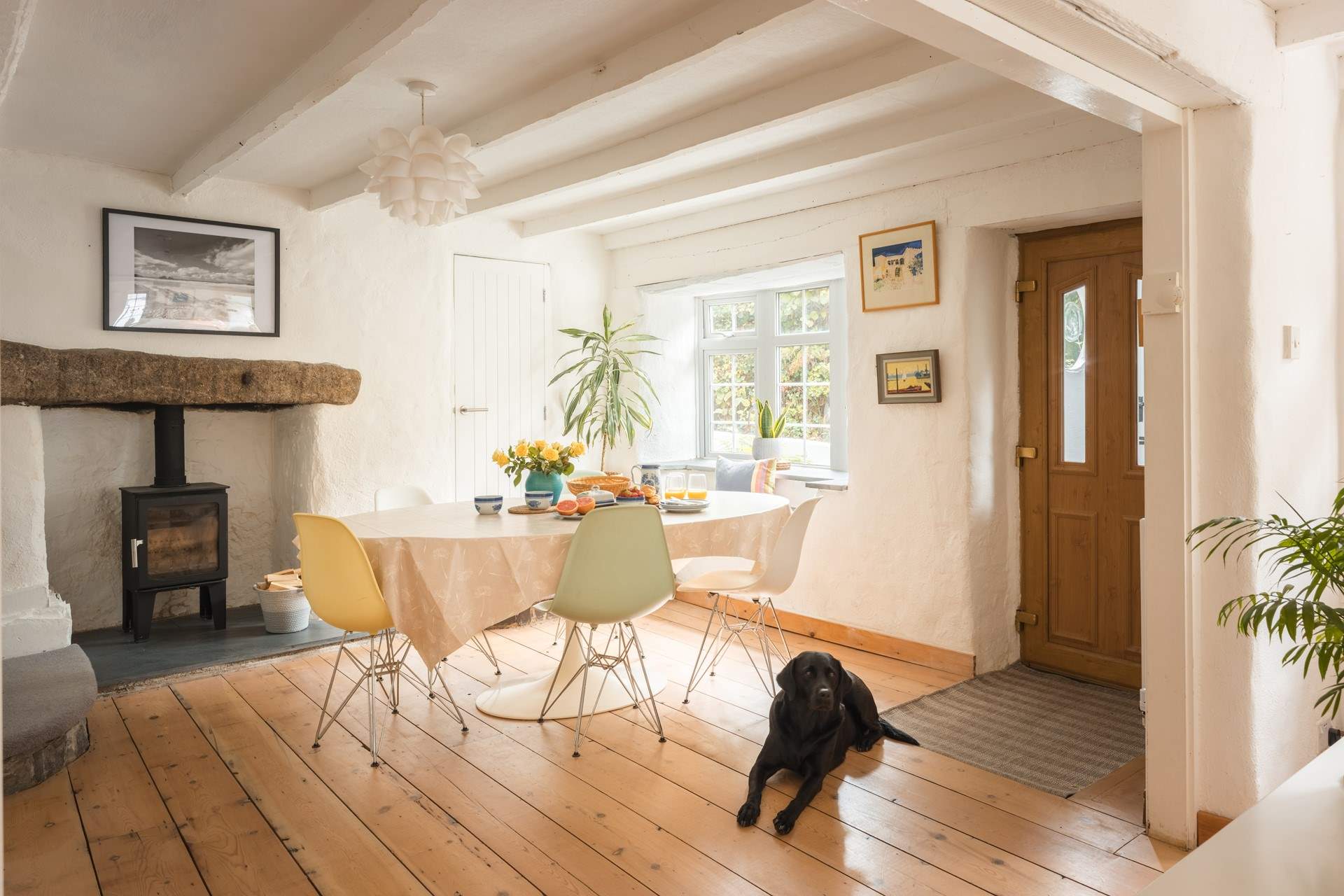 When it comes to meal times, you have a table perfectly positioned in front of another wood-burner. 